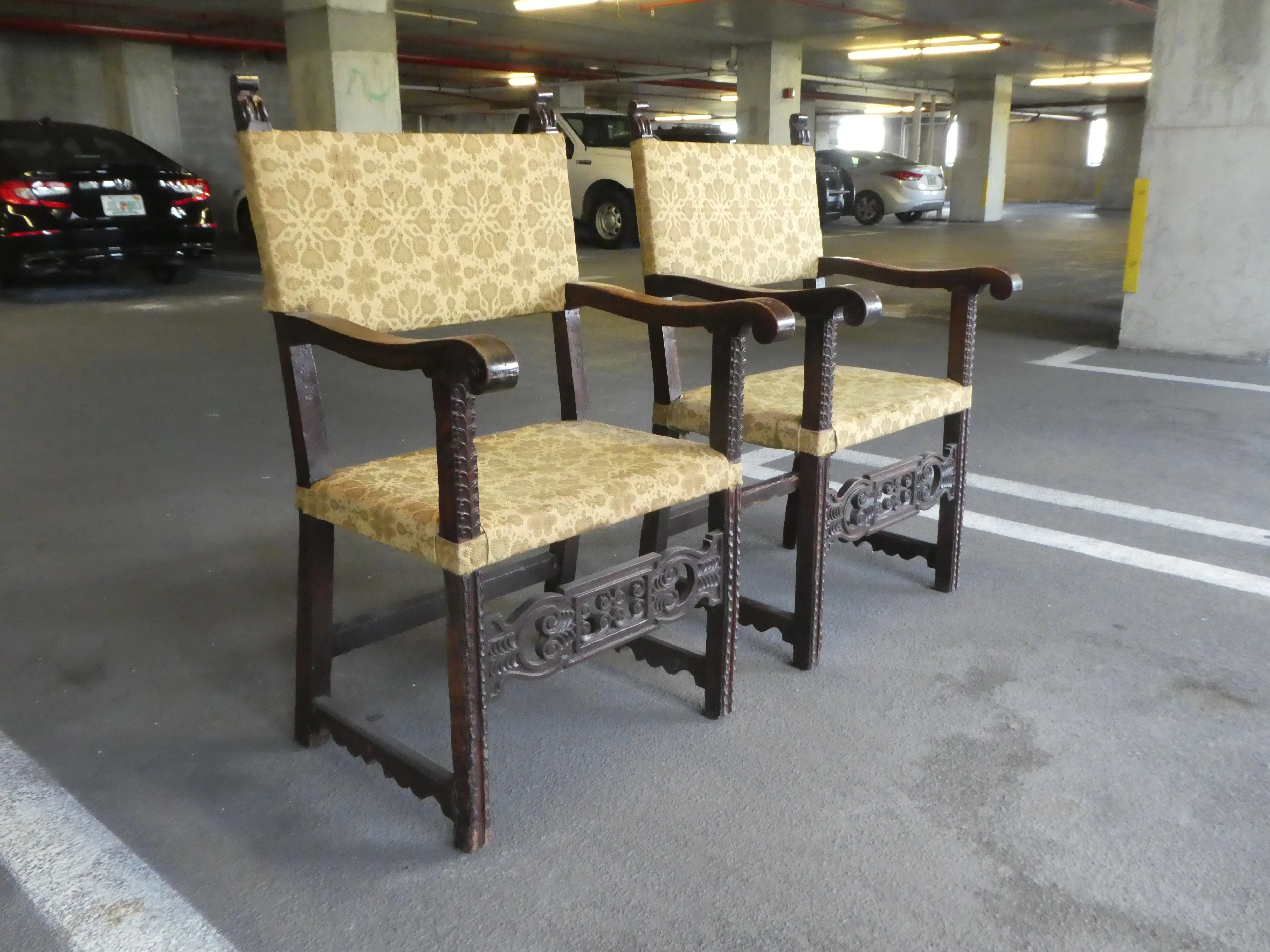 17th Century Spanish Accent Arm Chairs - a Pair