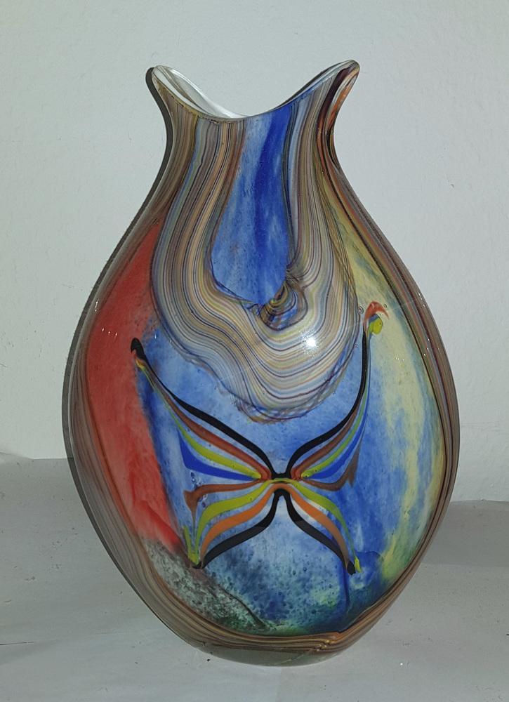 ★SALE★イタリア★T.MURANO GLASS★ガラス★手描き絵付★花瓶★ Tajo - Red Murano Glass Vase 