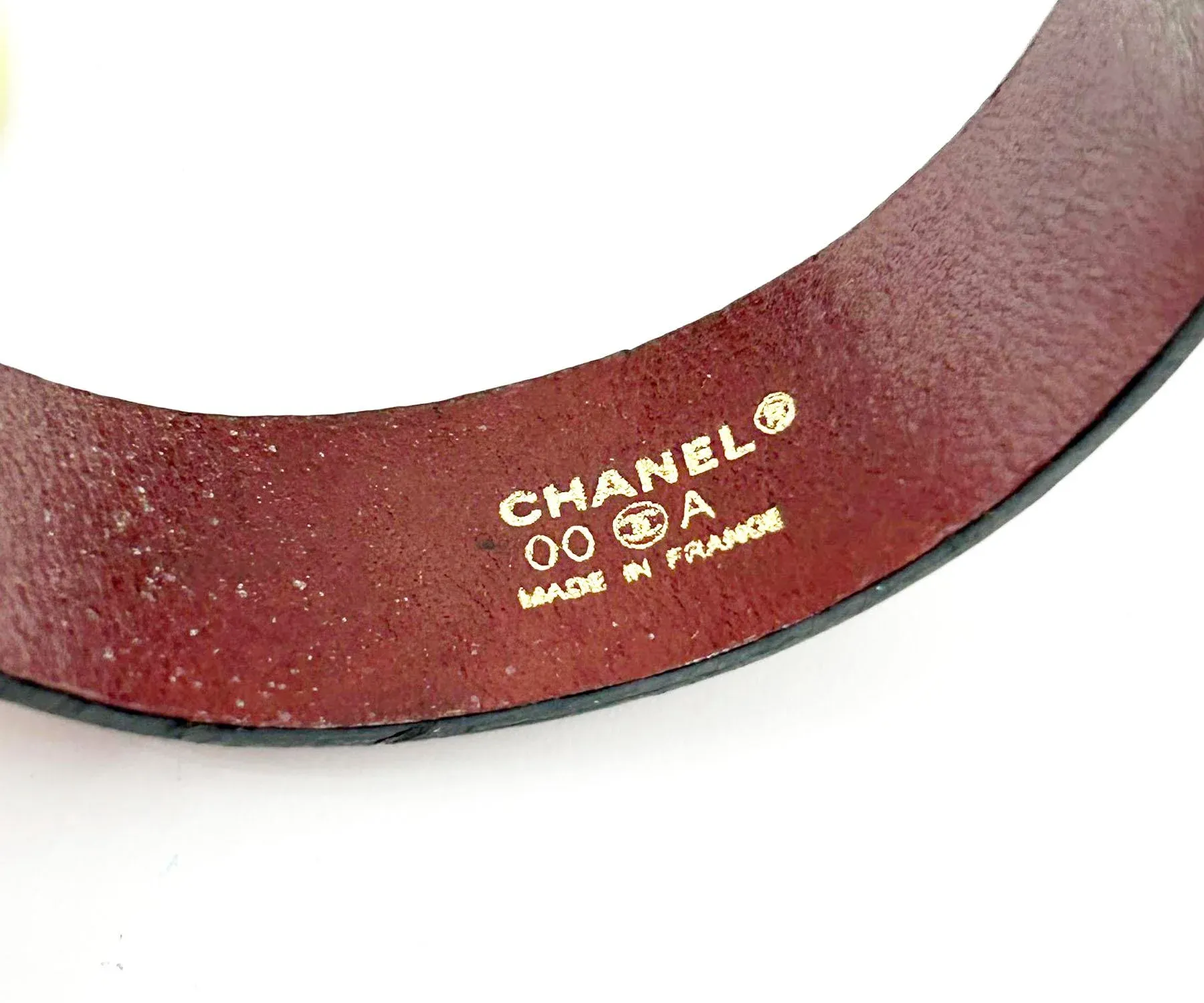 Vintage Chanel Red Crystal Gold Buckle Leather Belt Bracelet