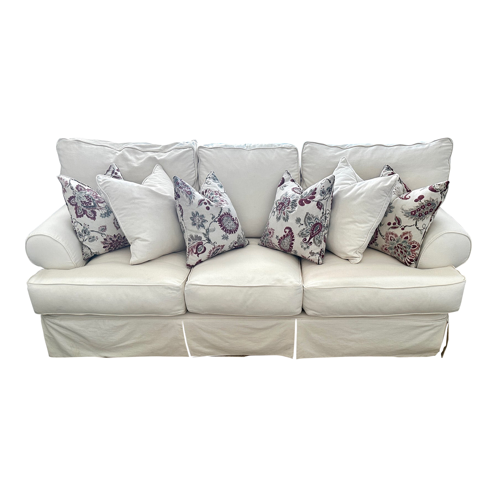 Contemporary Off White Cotton Twill Slipcover 3 Cushion Sofa Chairish