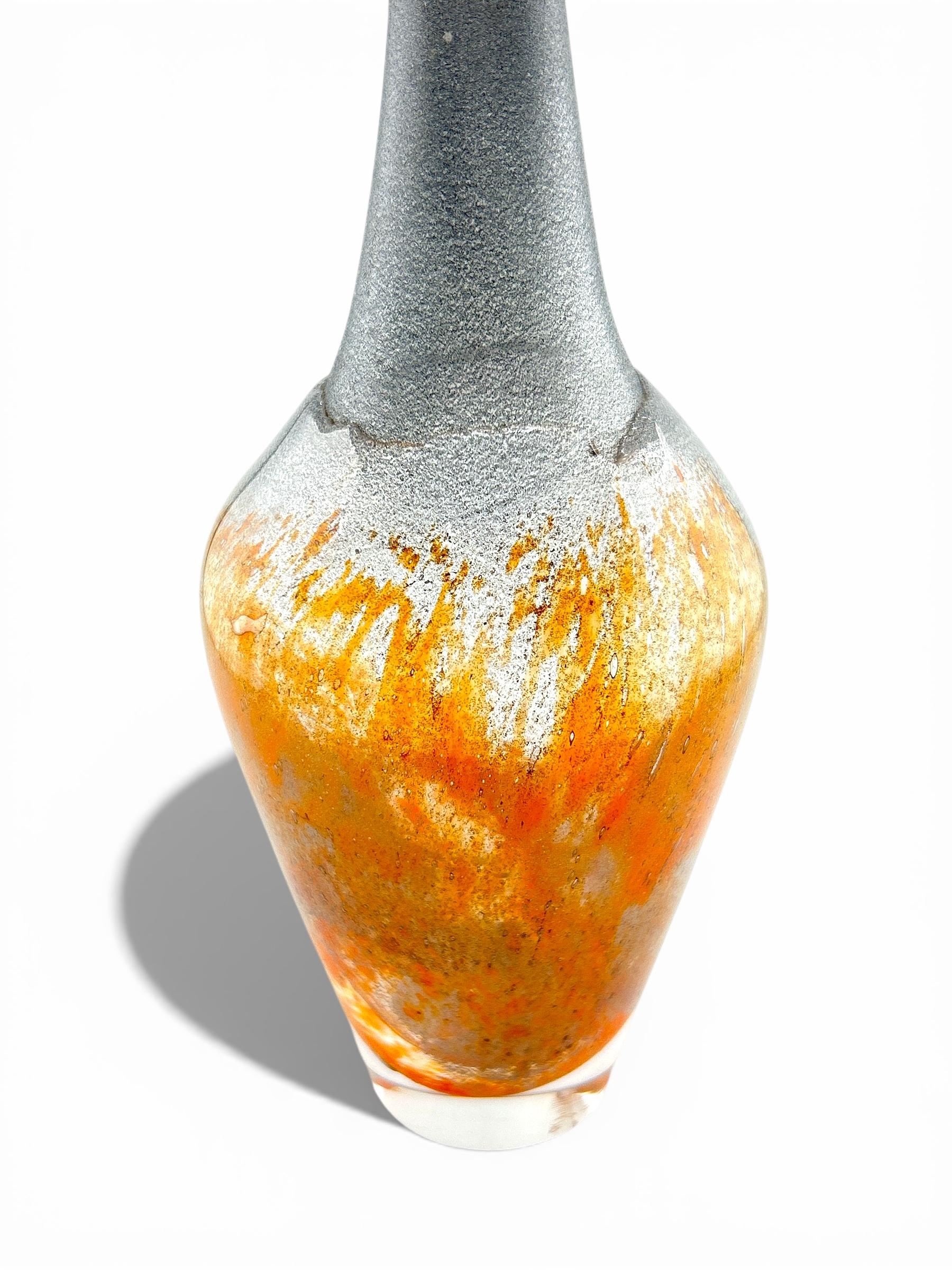 1970's Kosta Boda Monica Backstrom Signed Orange Art Glass Vase