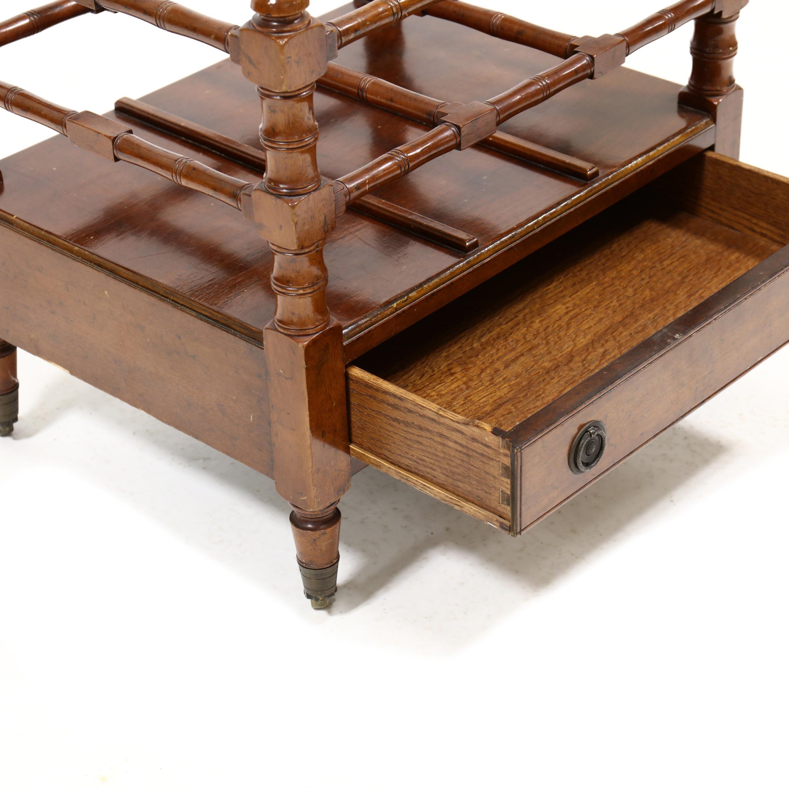 Mid 20th Century English Style Mahogany and Bamboo Canterbury Magazine Rack