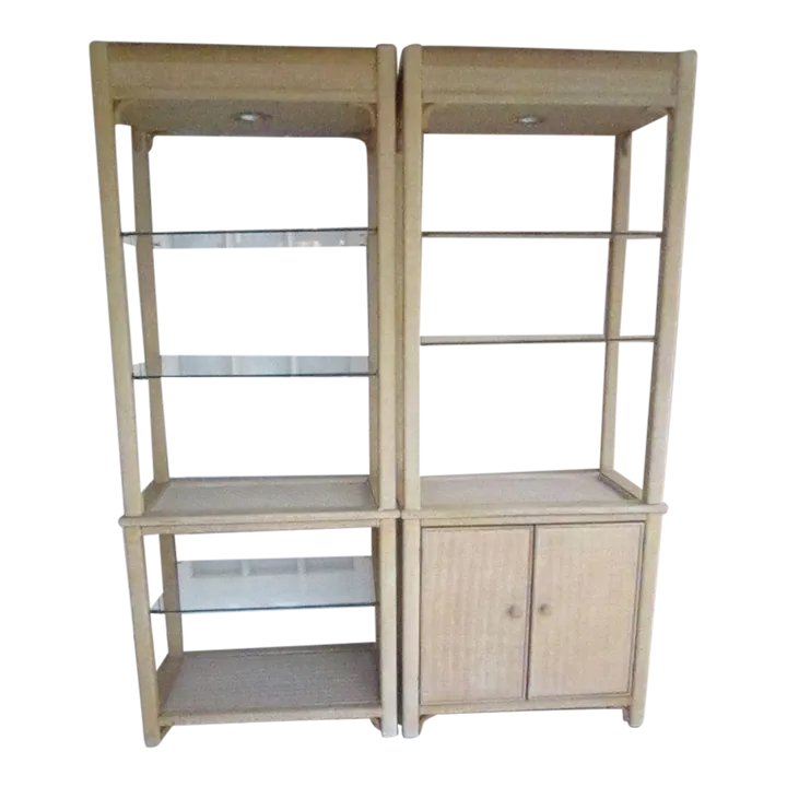 1990s Entertainment Center Hollywood Regency Henry Link Wicker