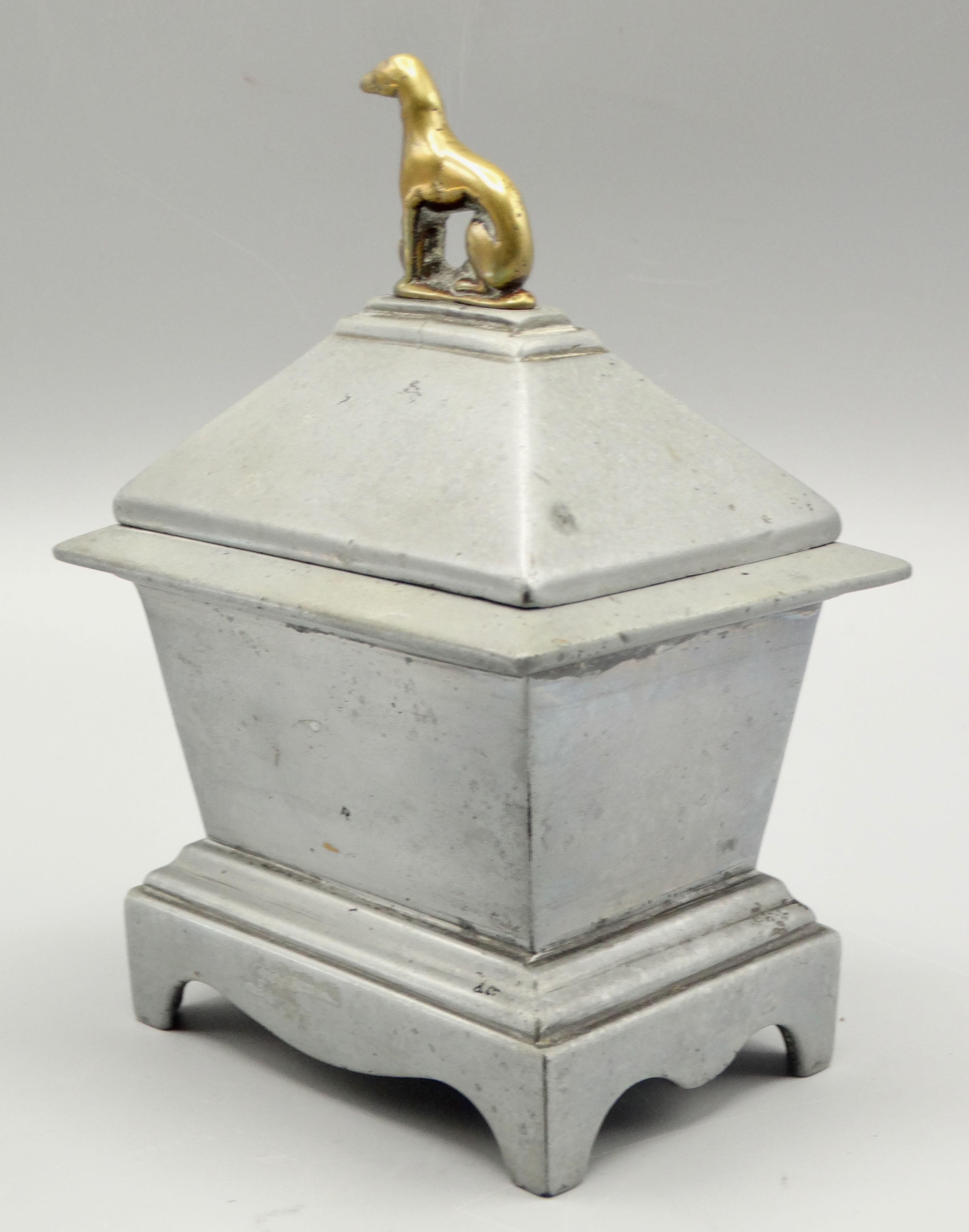 19th Century English Lead Tobacco Jar With Dog Finial