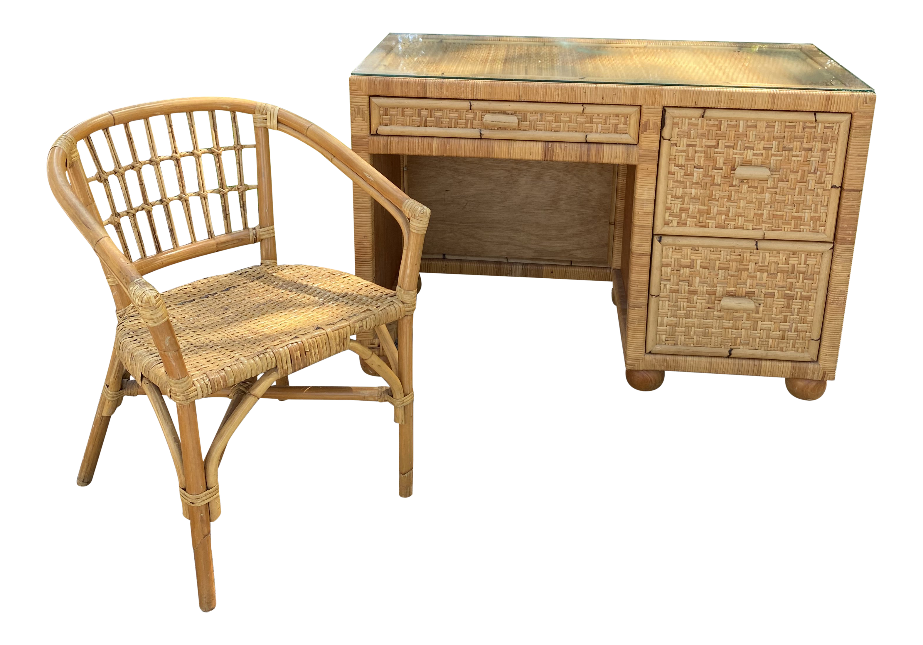 Vintage Boho Chic Natural Color Bamboo And Rattan Desk And Chair Set 2 Pieces Chairish