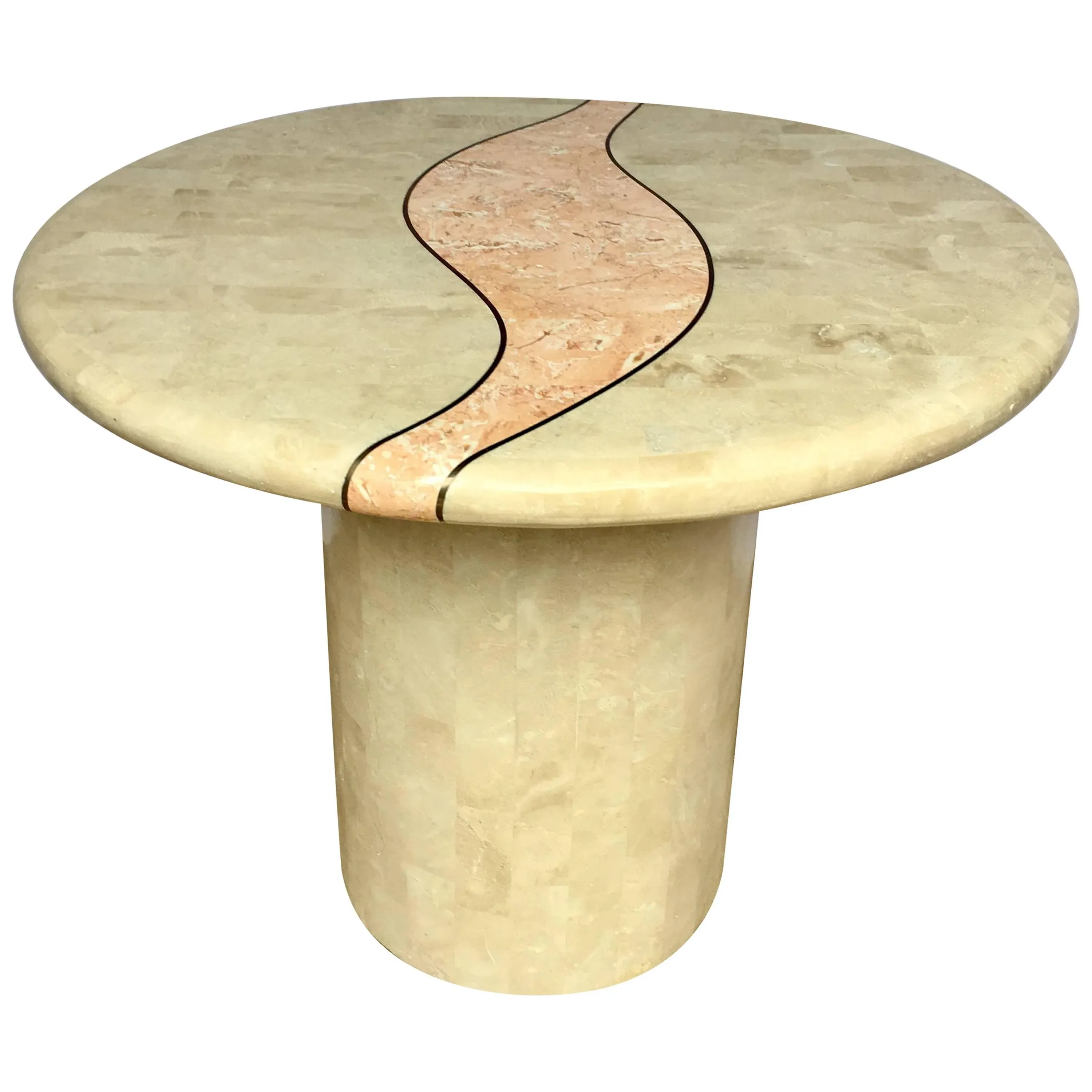 Casa Bique Round Tesselated Fossil Stone Side Accent Table