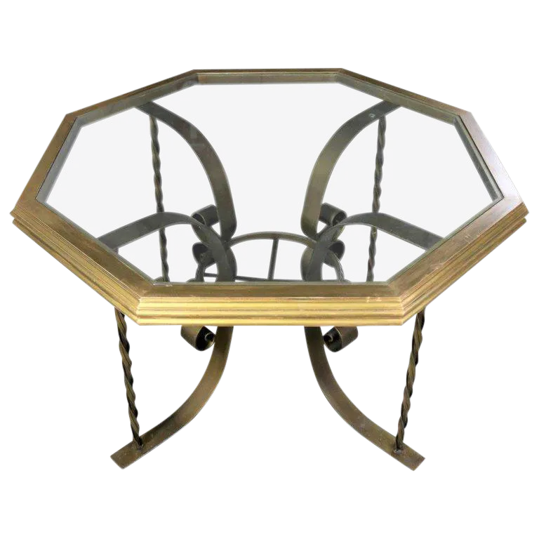 Hollywood Regency Wrought Iron Dining Table with Octagon Gilded Wood