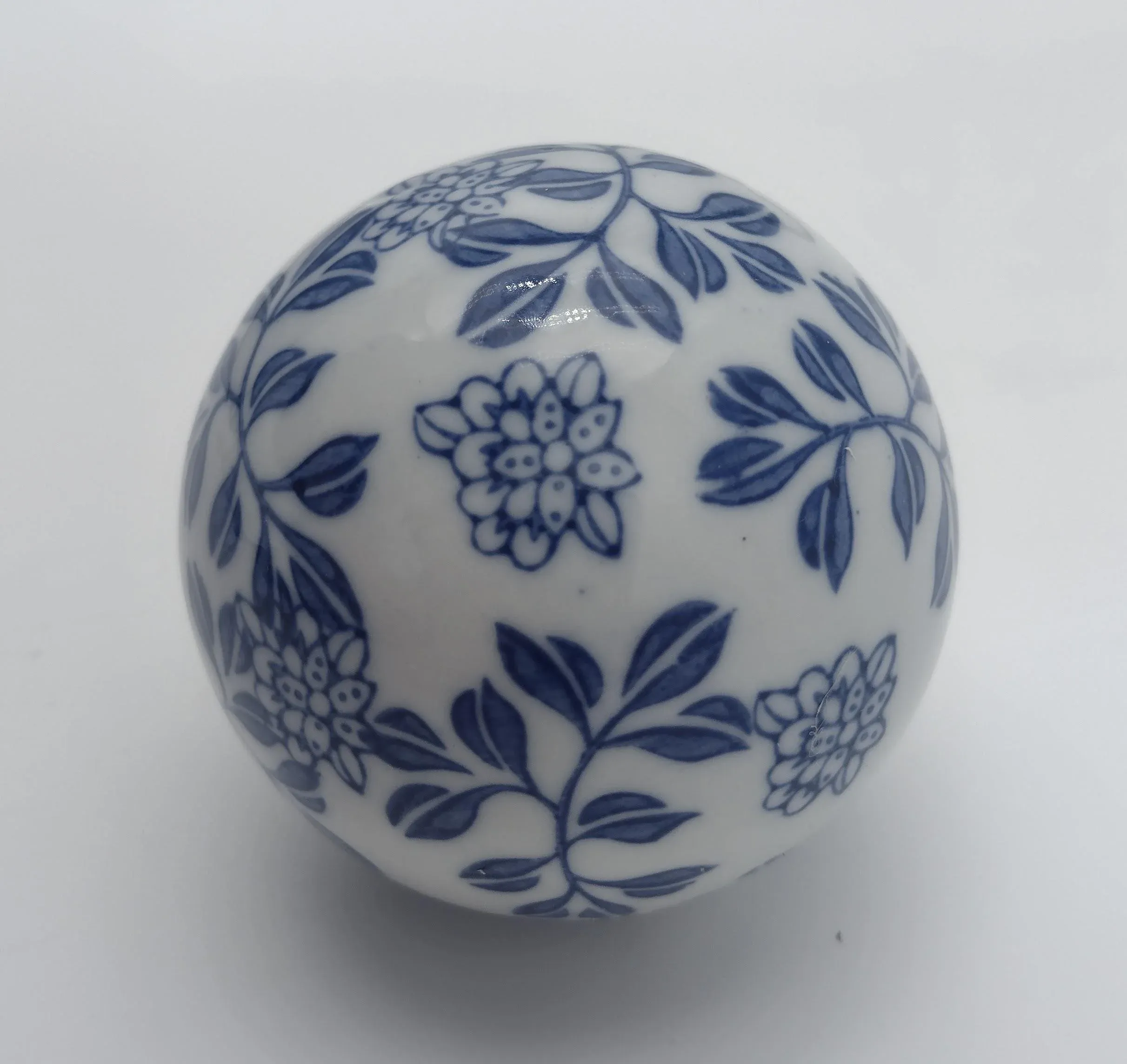 Late 20th Century Chinese Blue & White Hand-Painted Porcelain Floral Sphere