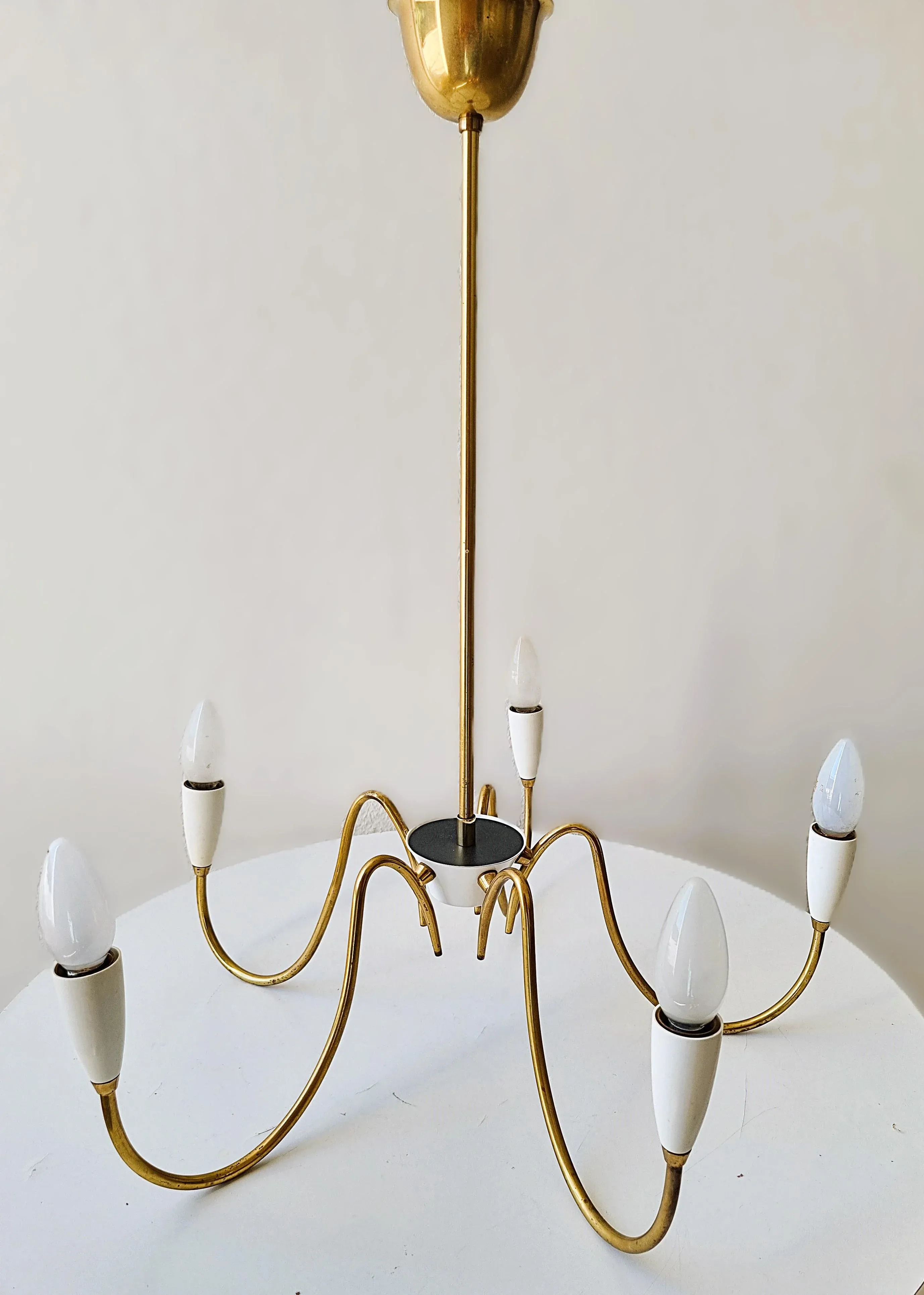 Vintage Brass Pleated Shade Pendant Lamp, 1960