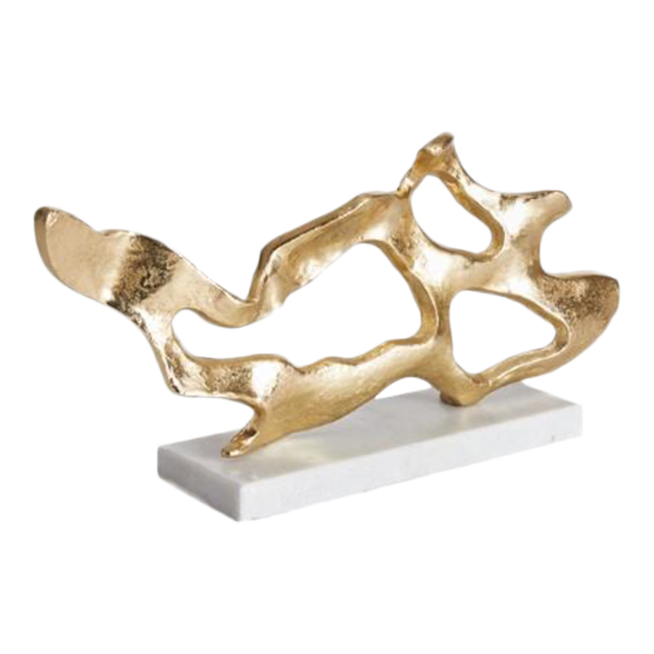 Cohen Gold Abstract Sculpture on White Marble Base Chairish