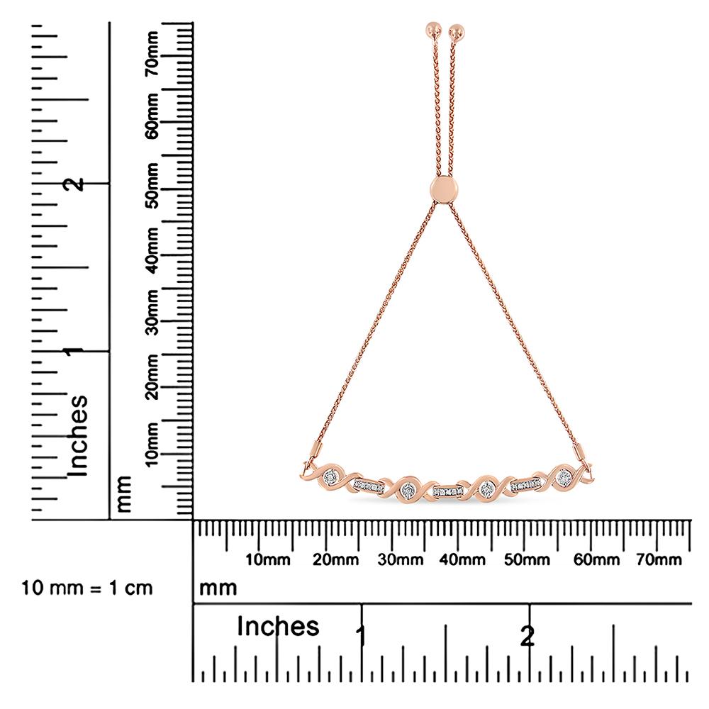 14K Rose Gold Plated .925 Sterling Silver Channel Set Diamond Accent Twist Adjustable Bolo Bracelet