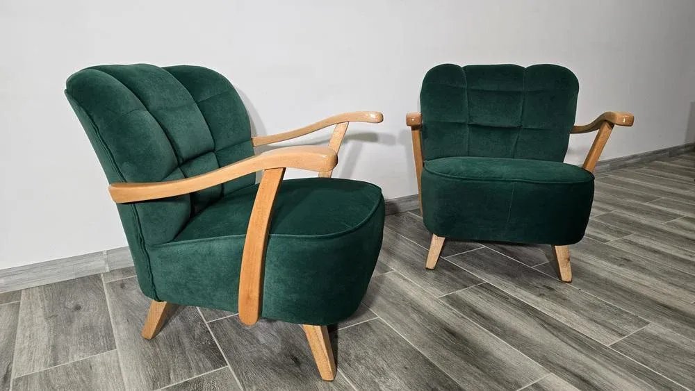 Mid-Century Fabric Green Armchair