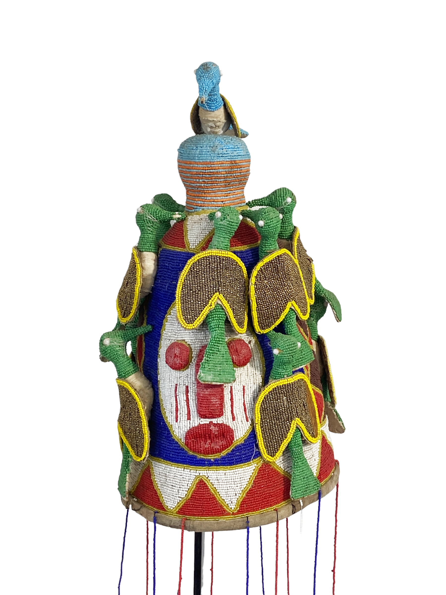 African Yoruba Beaded King Crown 18 H Nigeria