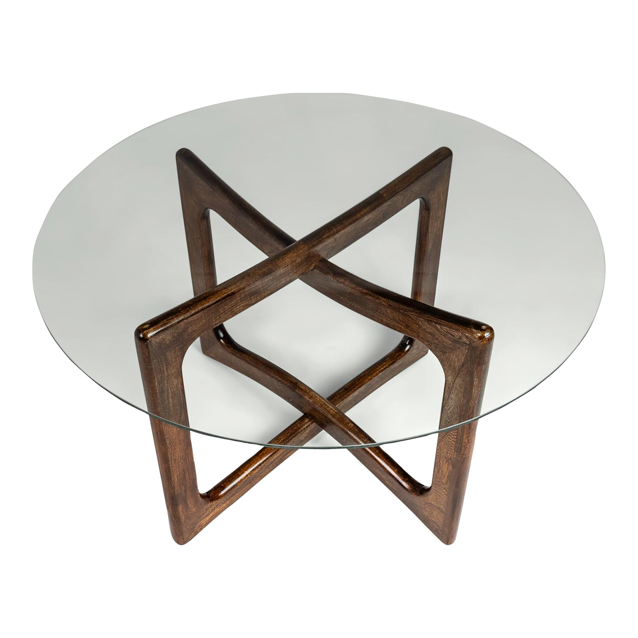 MidCentury Modern Coffee Table in Solid Oak With Glass Top by Adrian