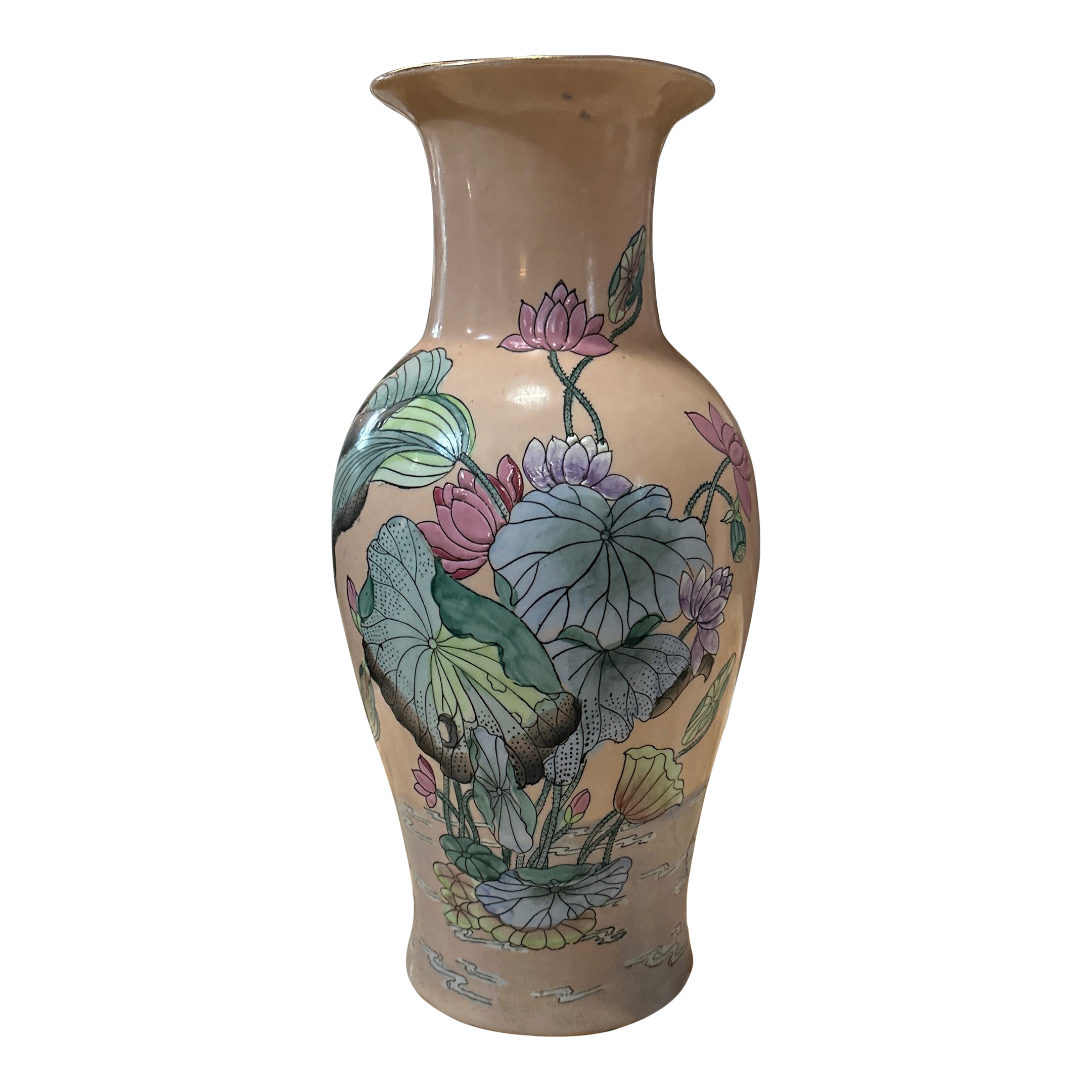 Asian Style Vintage Ceramic Pink Floral Vase