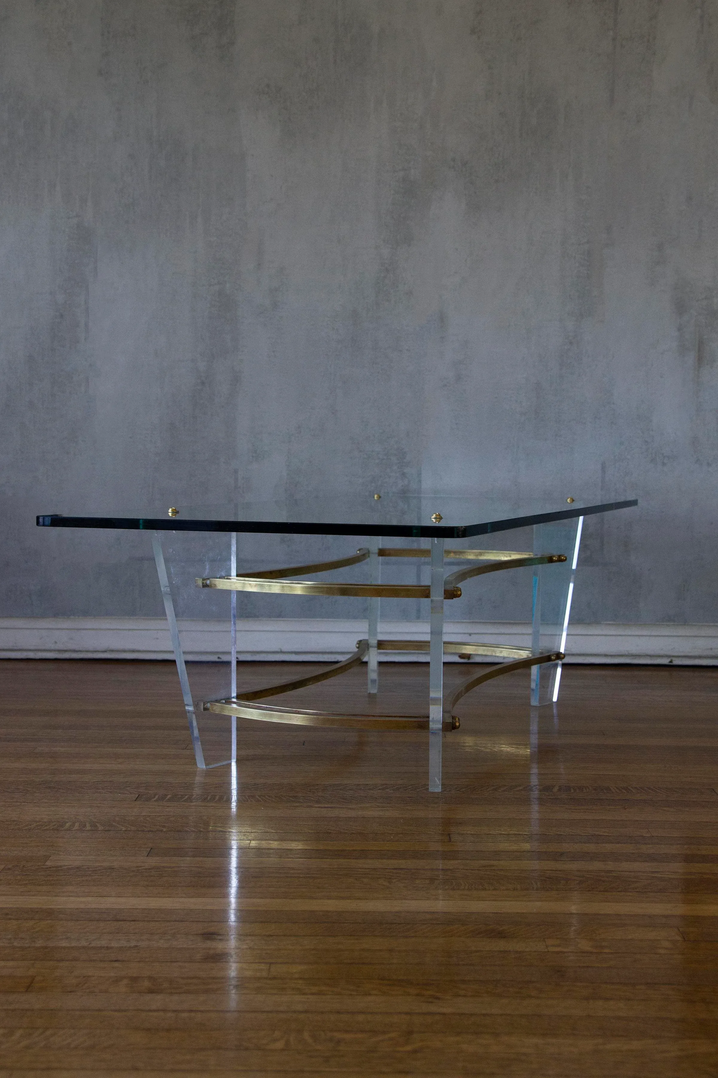 1970s Charles Hollis Jones Minimalist Lucite, Glass and Brass