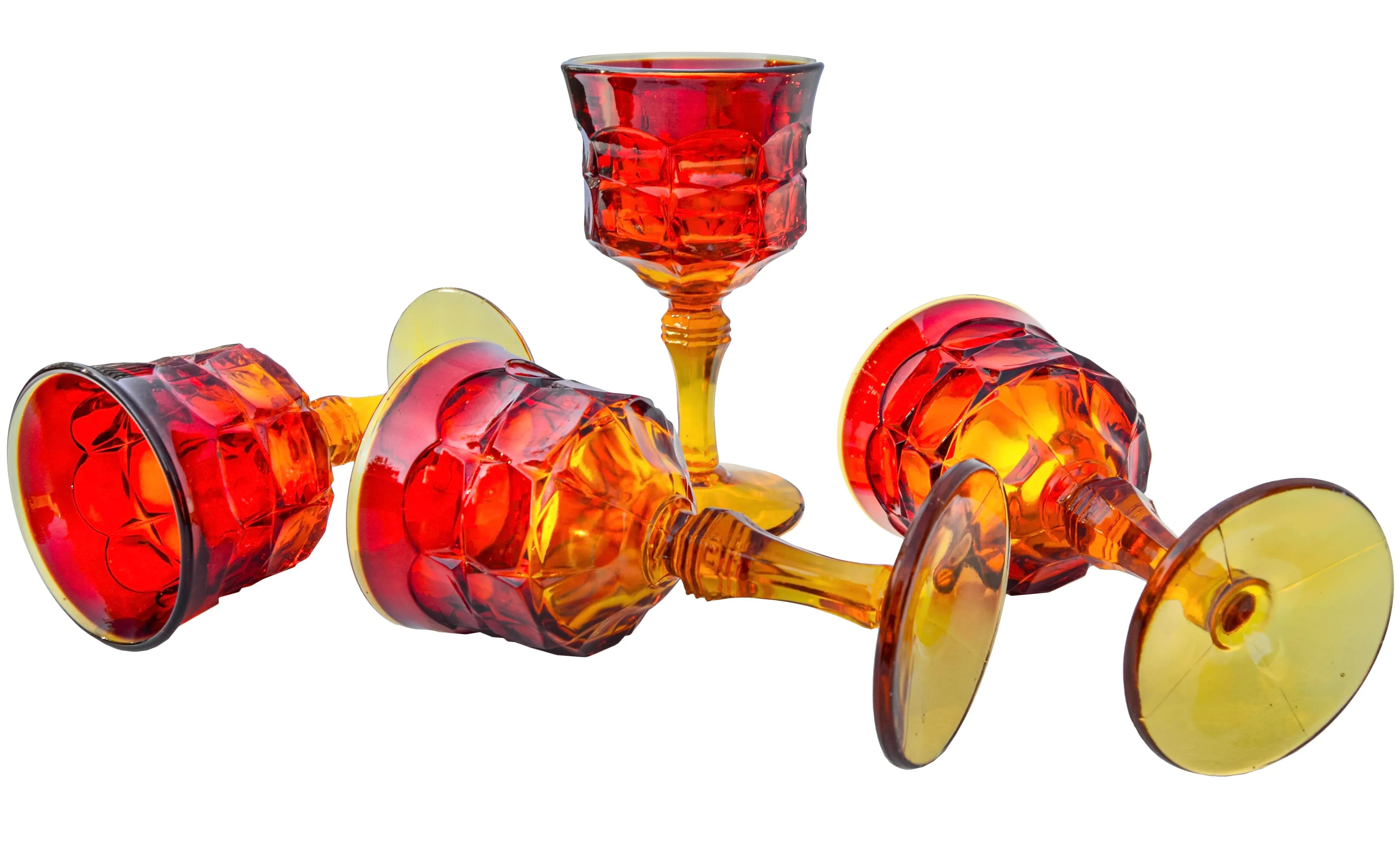Antique Textured Glasses With Red & Orange Color Variation - Set of 4