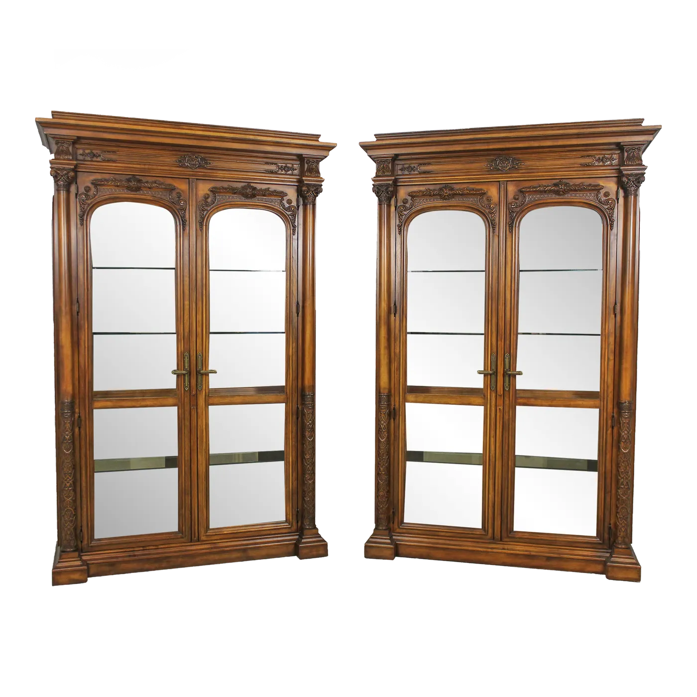 Pair Henredon Monumental Beveled Glass 2 Door Curio Chairish