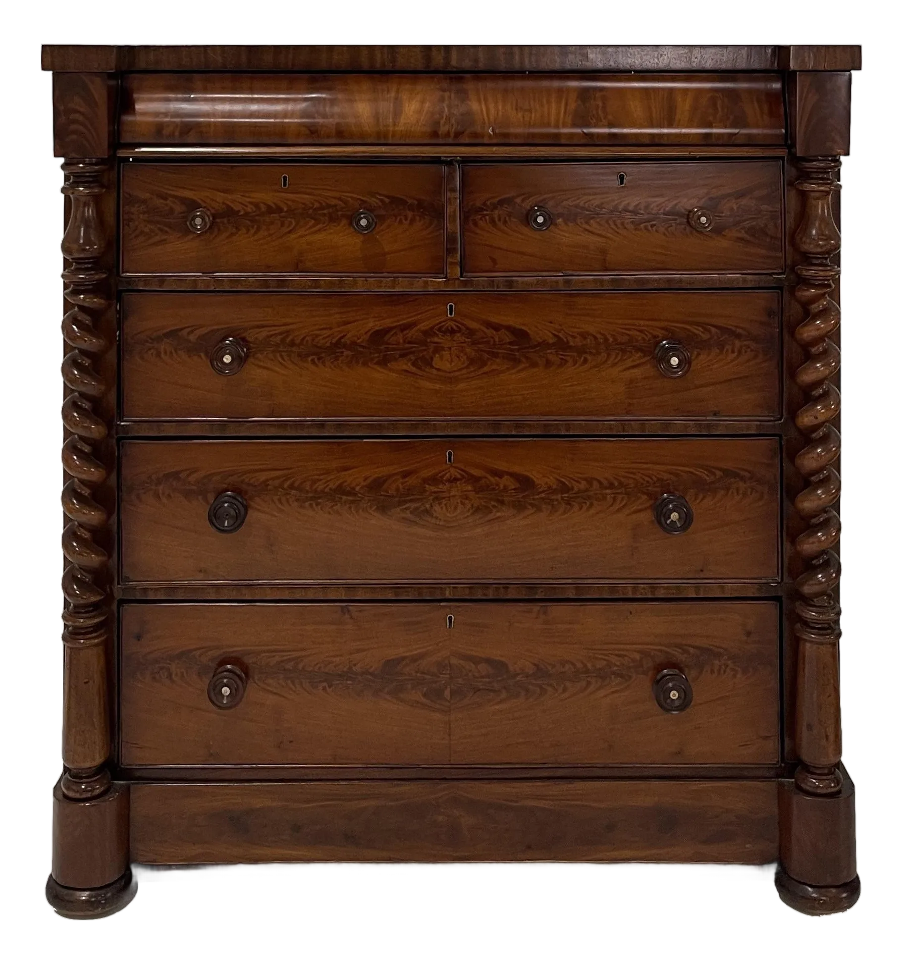 Mid 19th Century Mahogany Chest of Drawers With Barley Twist Columns
