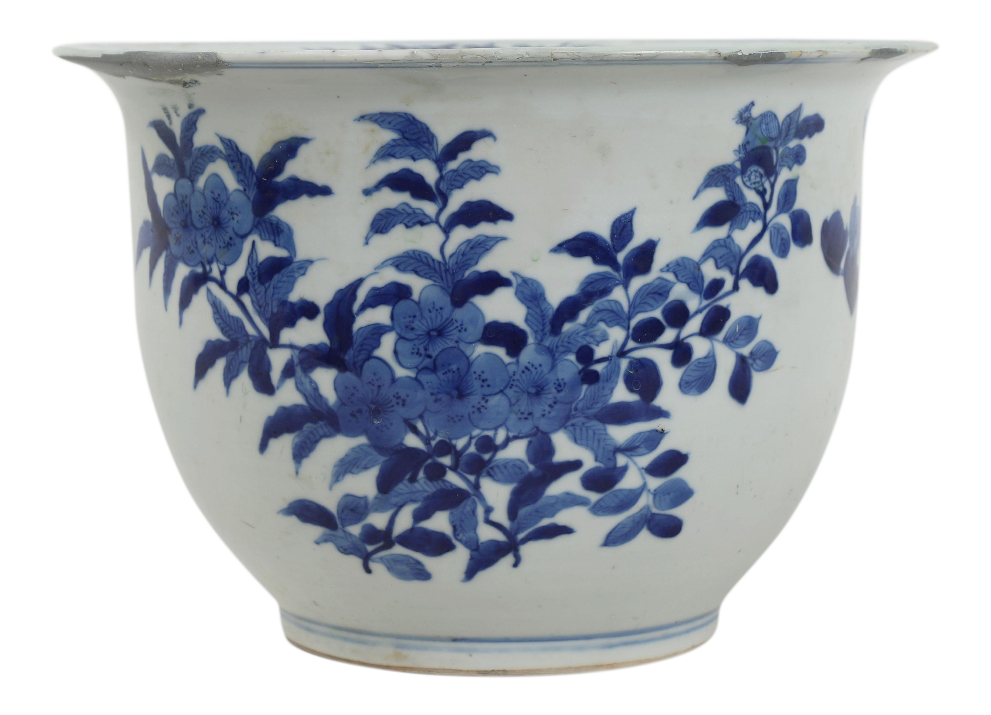 19th Century Chinese Blue White Porcelain Flower Pot Chairish