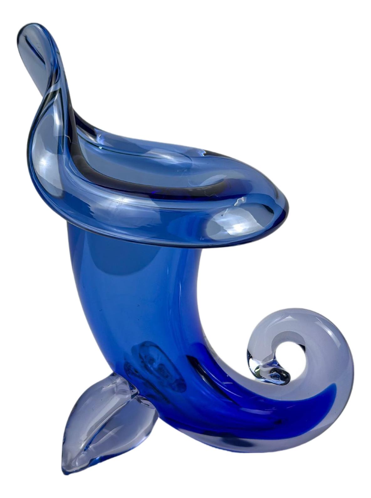 Cobalt Blue Murano Glass Cornucopia Vase by Archimede Seguso, 1950s