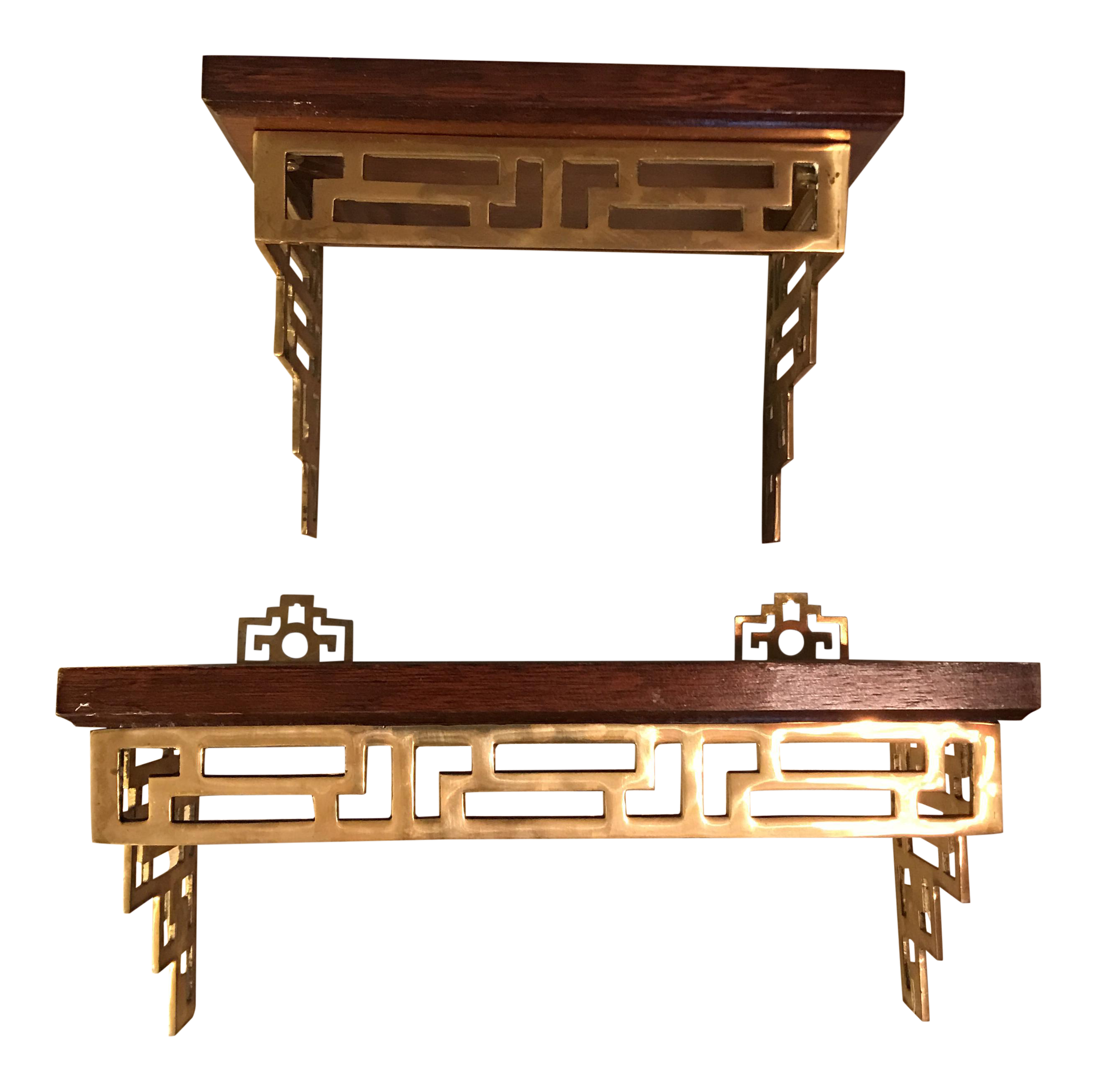 Asian Inspired Brass & Wood Shelves A Pair Chairish