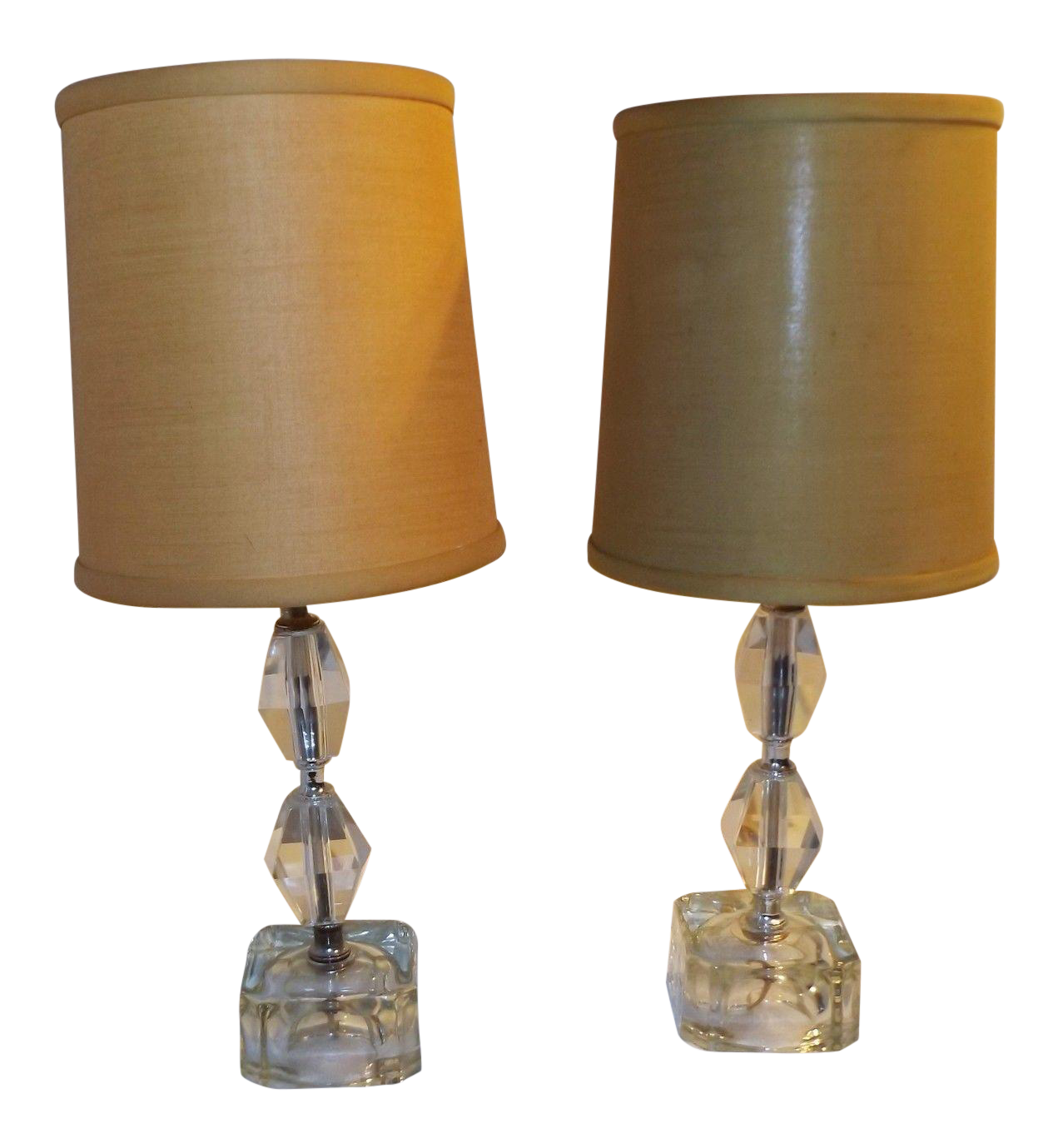 Vintage Crystal Glass Ice Cube Bedside Table Lamps A Pair Chairish