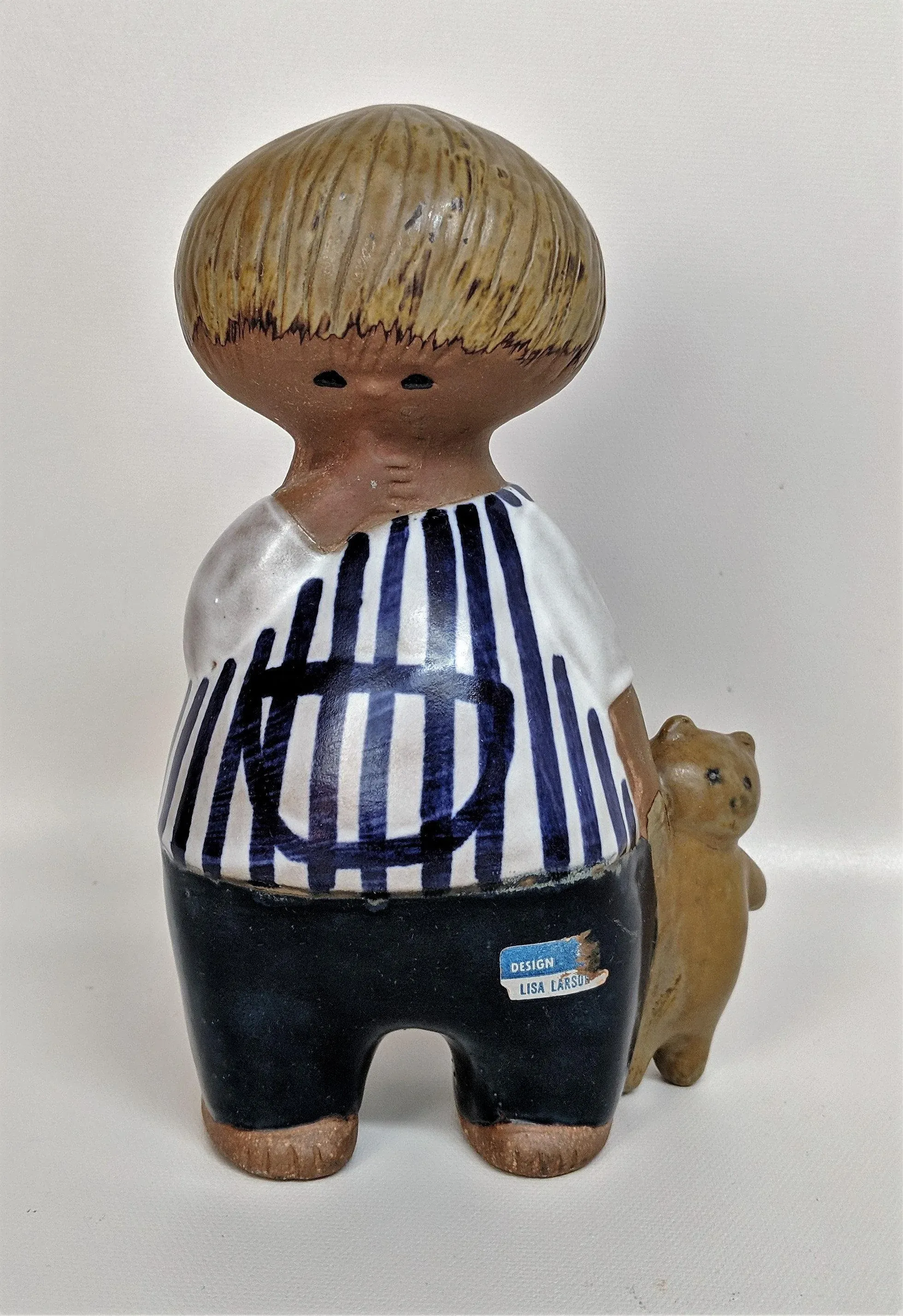 Lisa Larson Gustavsberg Sweden Malin Boy With Teddy Bear Figurine