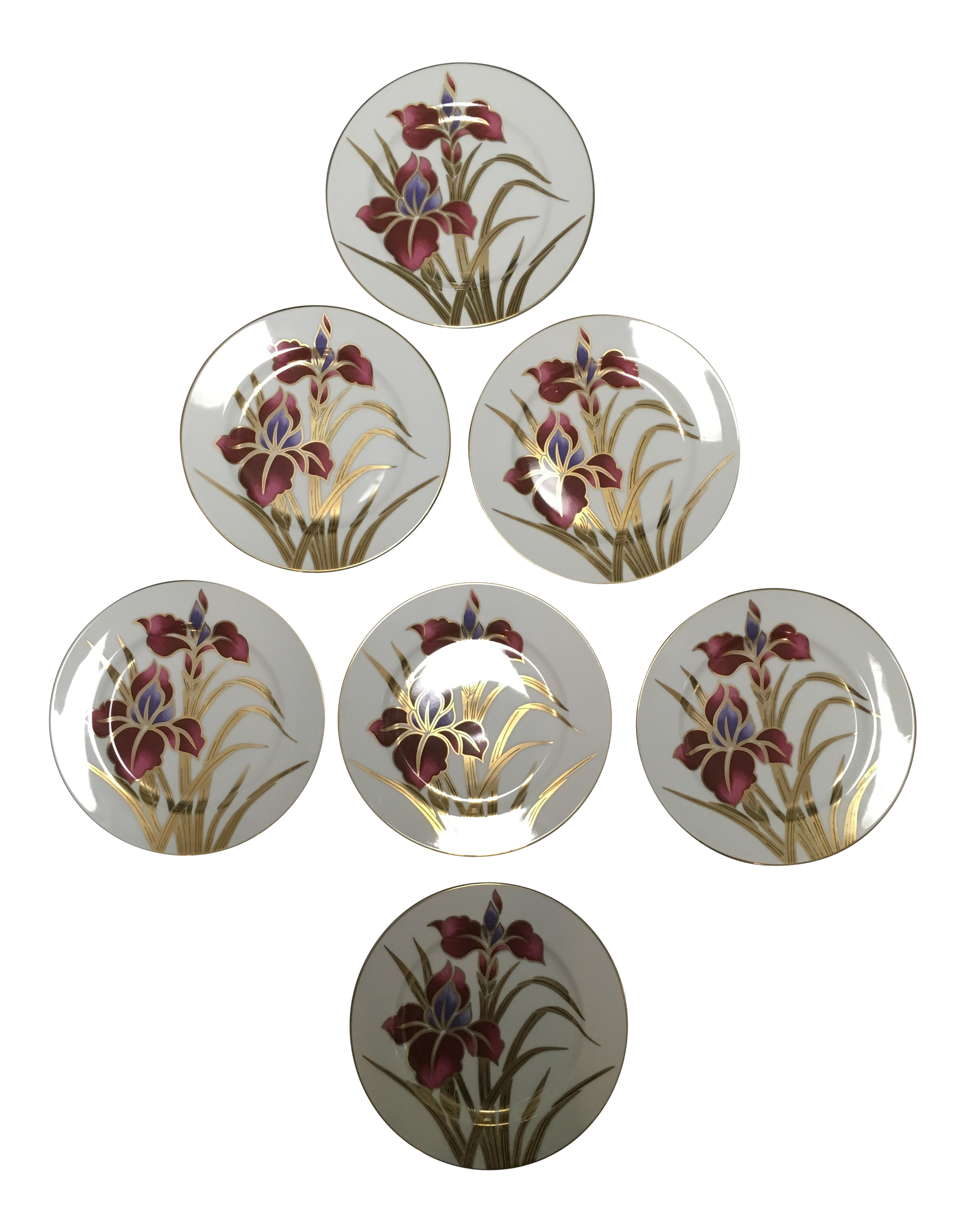 Fritz And Floyd Iris Burgundy Salad Plates Set Of 7 Chairish