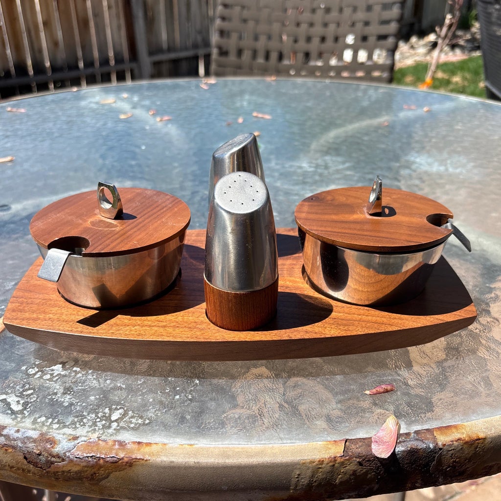 Mid Century Arthur Salm as Lazy Susan Stainless Steel and Teak