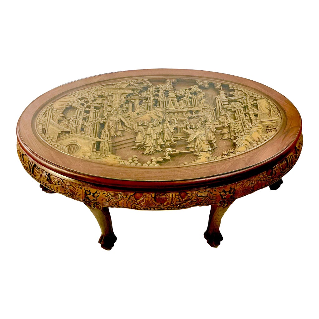 1970s Chinoiserie Hollywood Regency Hand Carved Opium Coffee Table