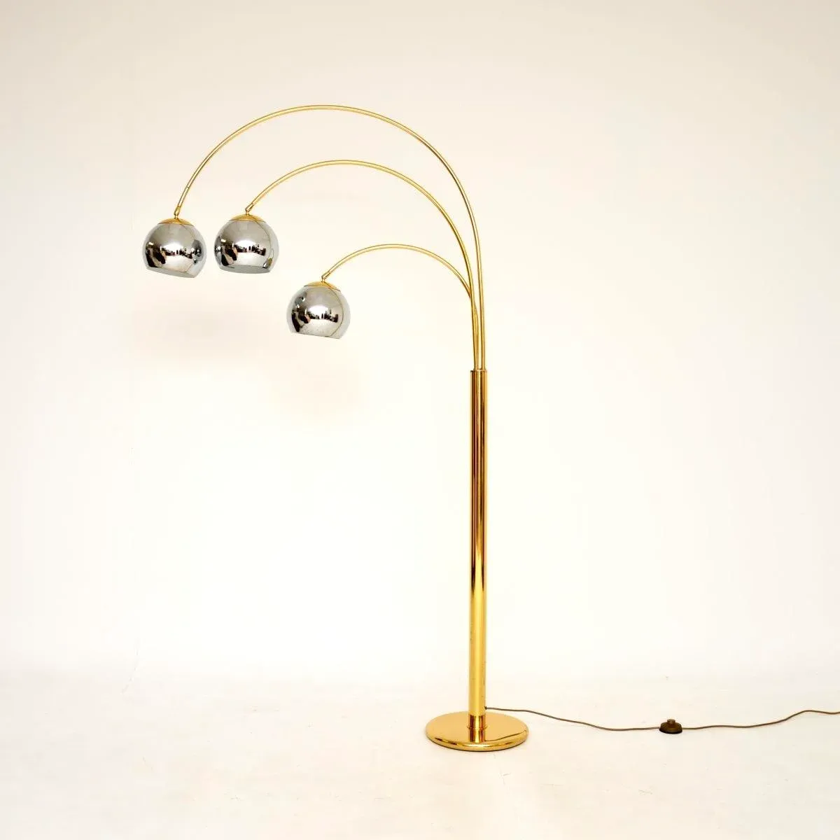 Vintage Italian Brass and Chrome Arc Floor Lamp, 1970s, image size:1200x1200