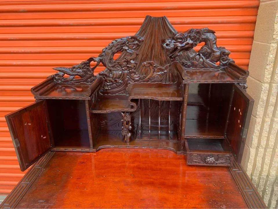 Early 20th Century Antique Japanese Stained Hinokiwood Desk and