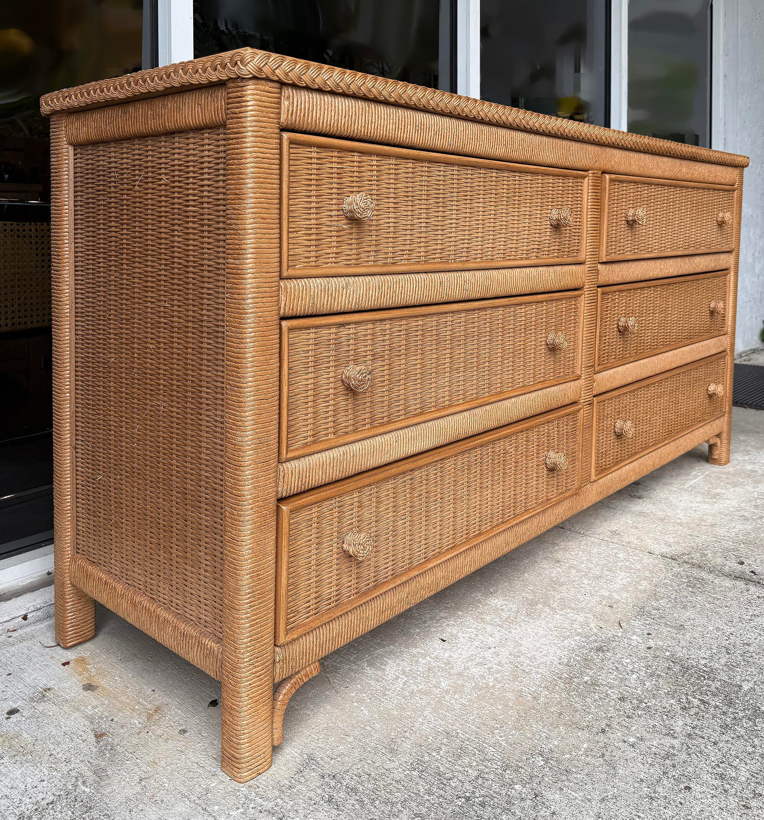 Coastal Henry Link Woven Wicker 6-Drawer Dresser for Lexington