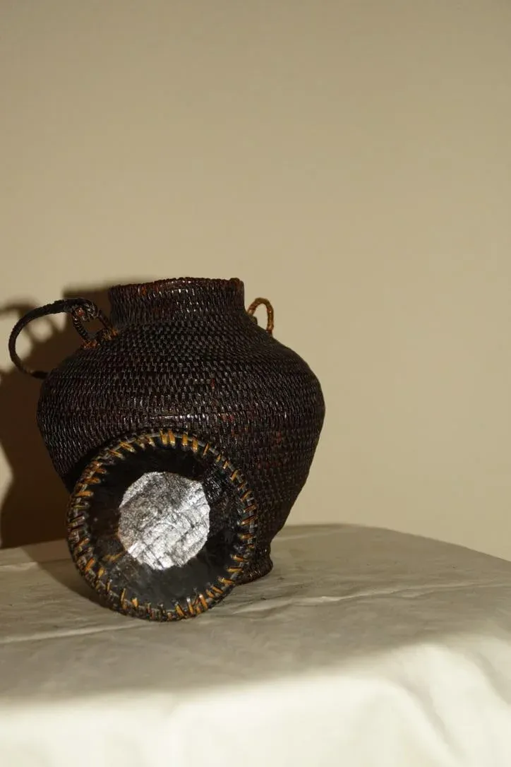 14’ TrampolineEarly 20th Century Vintage Filipino Ifugao Ulbong Rice Basket Hand Woven Bamboo