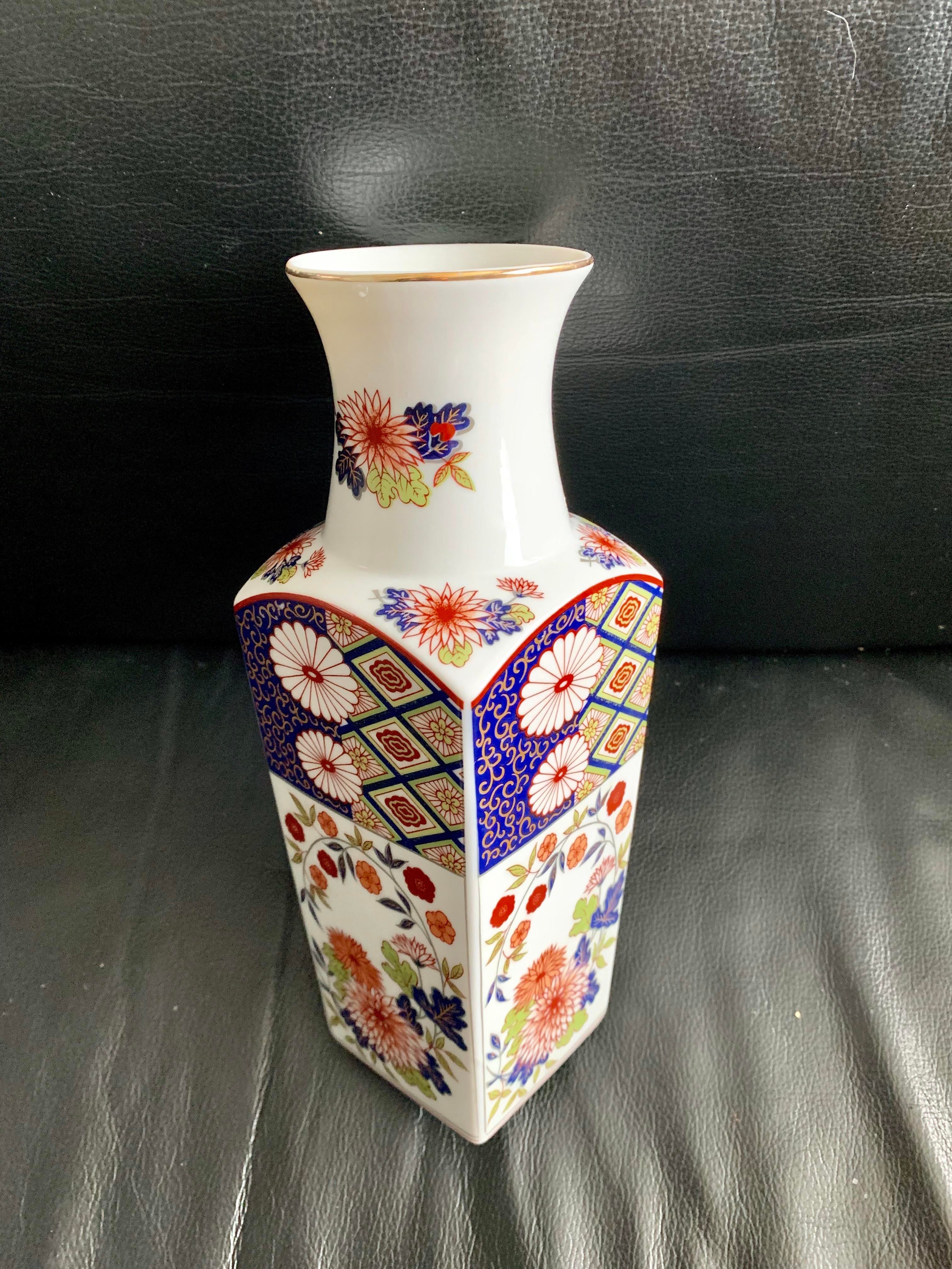 Vintage Japanese Floral Gilt Square Porcelain Vase | Chairish