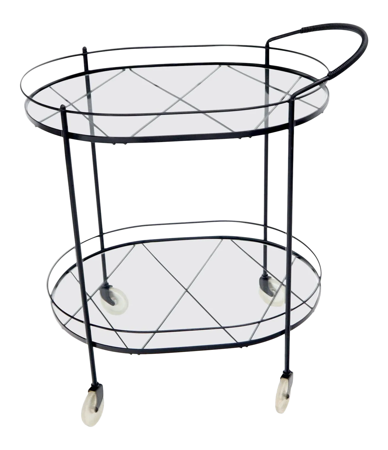 Oval MidCentury Modern Black Lacquer Serving Bar Tea Cart Chairish