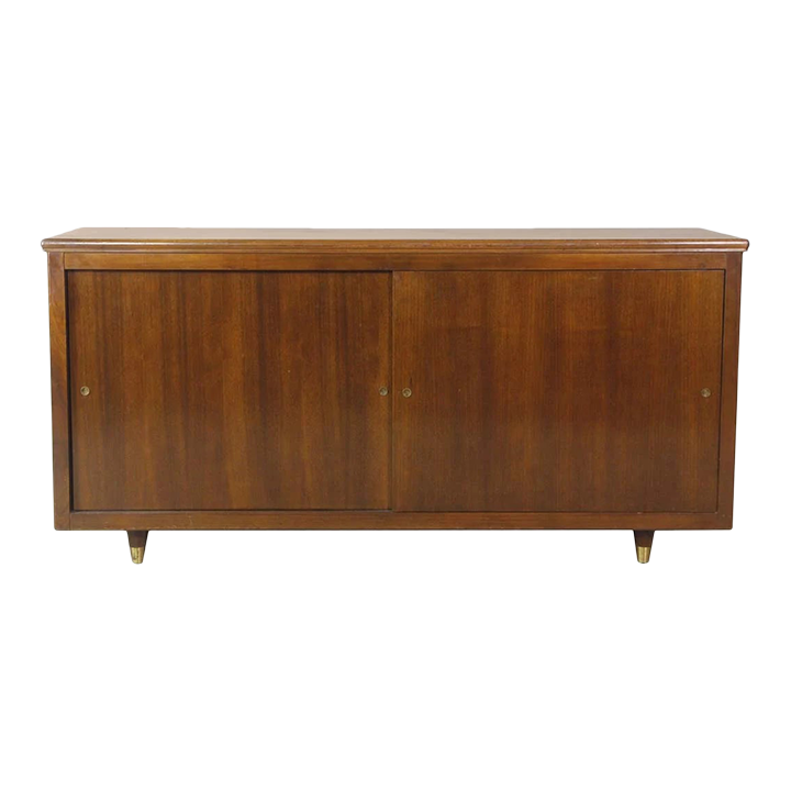 Mid Century Modern Walnut Credenza With Sliding Front Doors Chairish