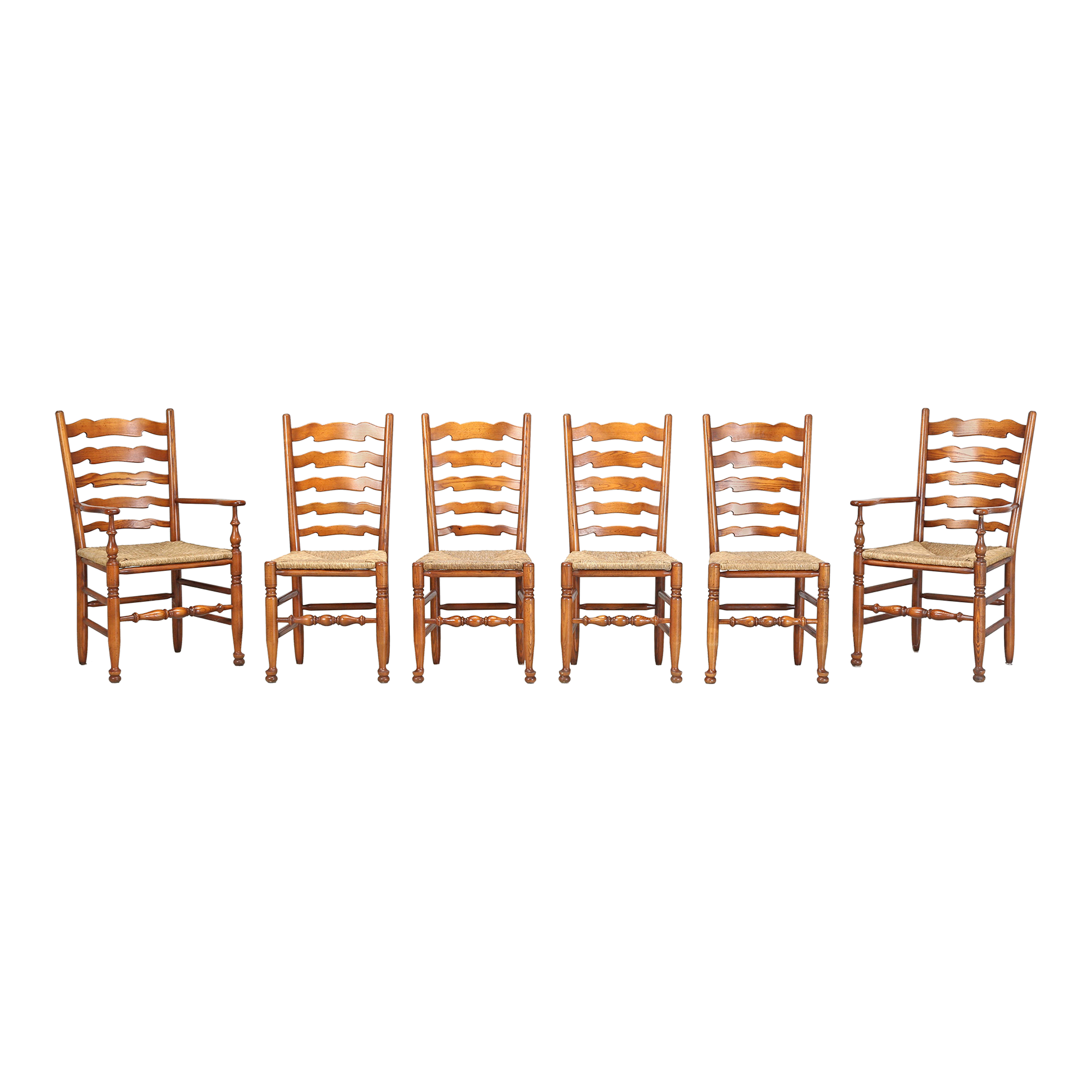 Set of (6) Vintage Dining Chairs Imported From England White Oak and