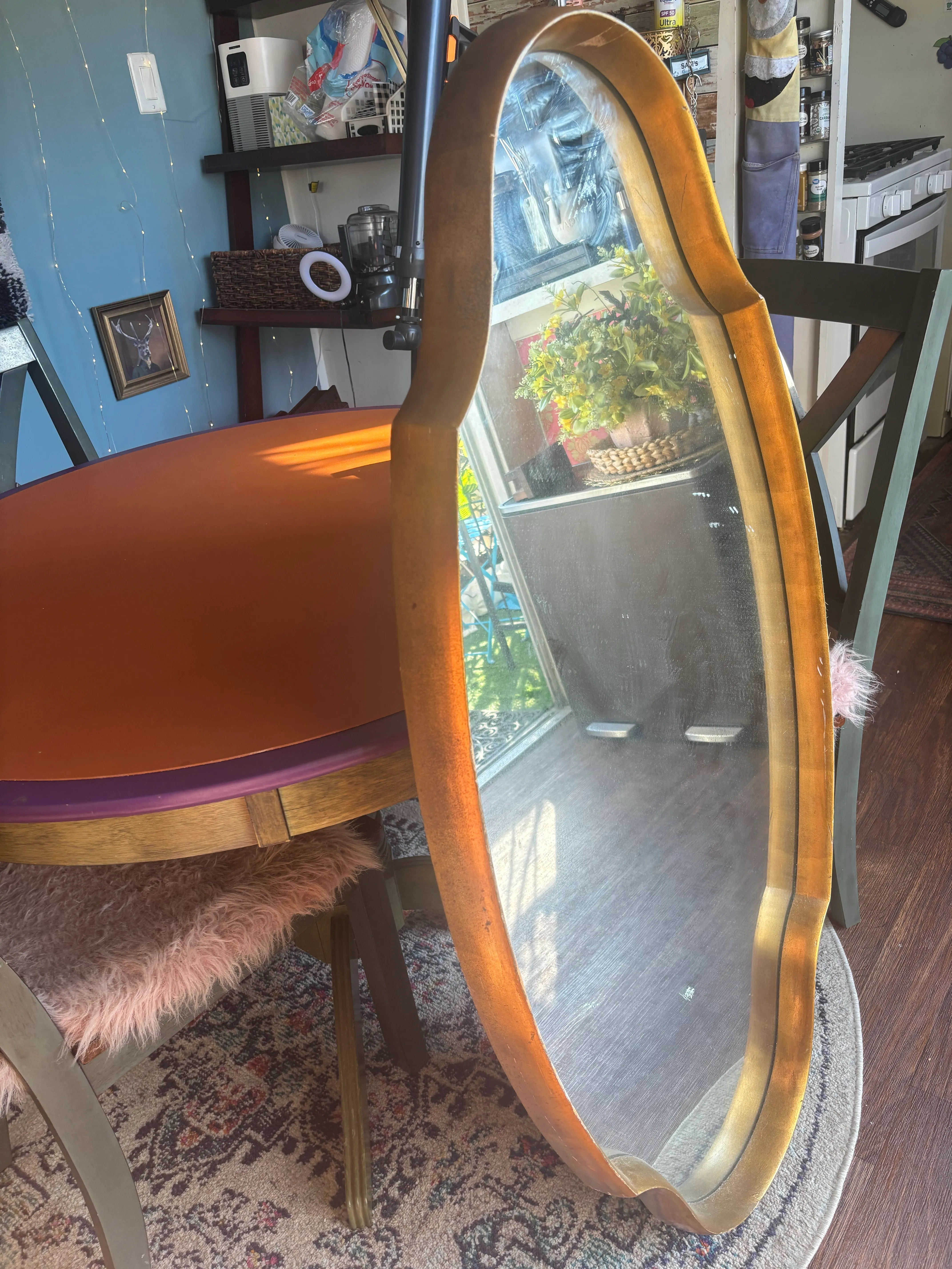 Mid 20th Century Turner Manufacturing Company Scalloped, Gold, Solid Wood, Full Length Mirror