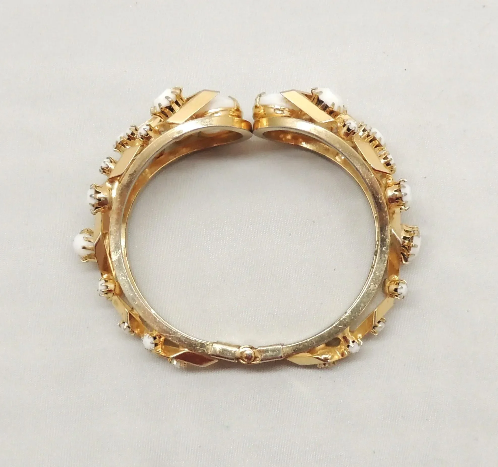 Vintage 1960s Signed Castlecliff White Rhinestone Clamper Bracelet 