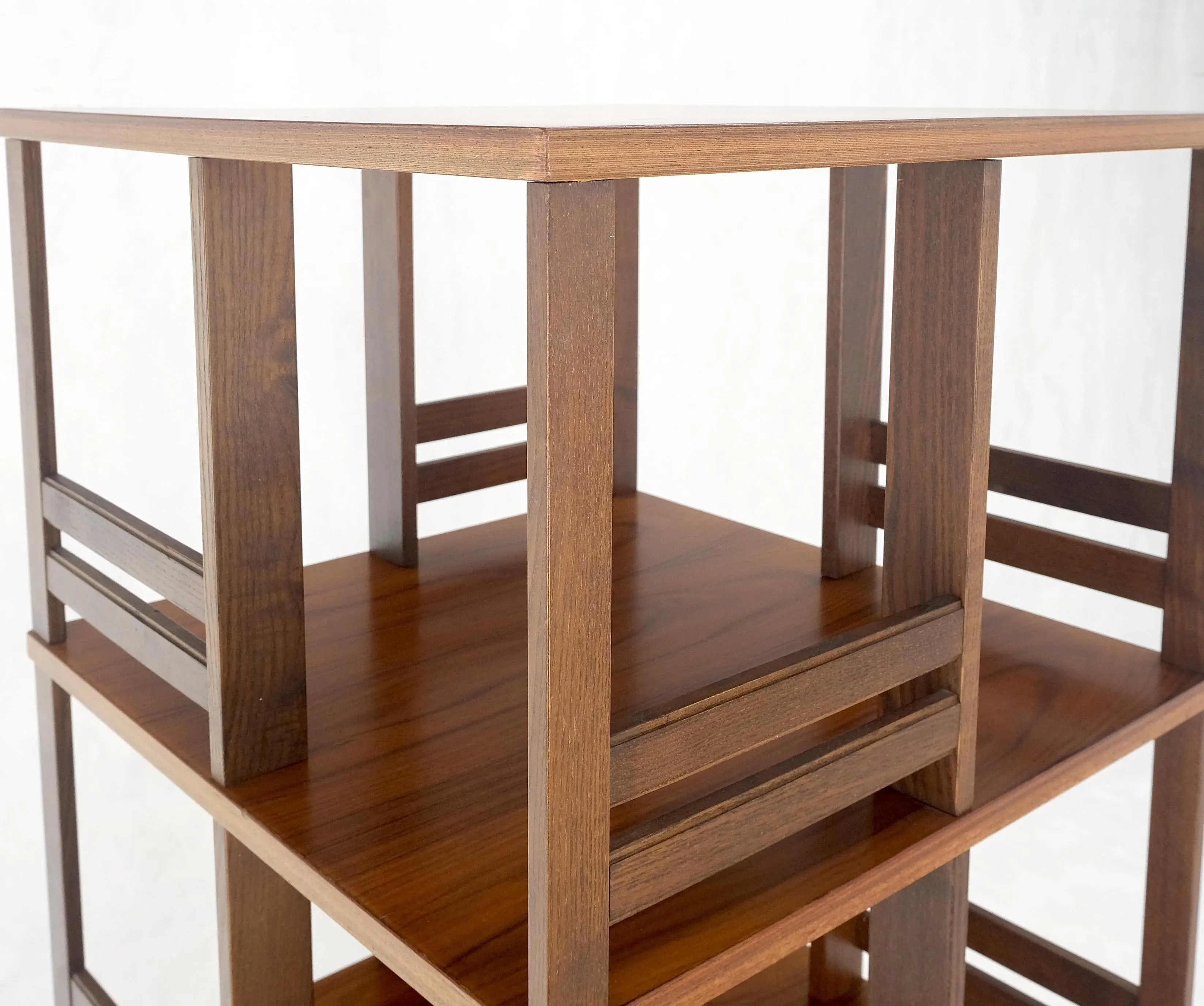 Danish Mid Century Modern Rosewood Square Revolving Bookcase Shelf