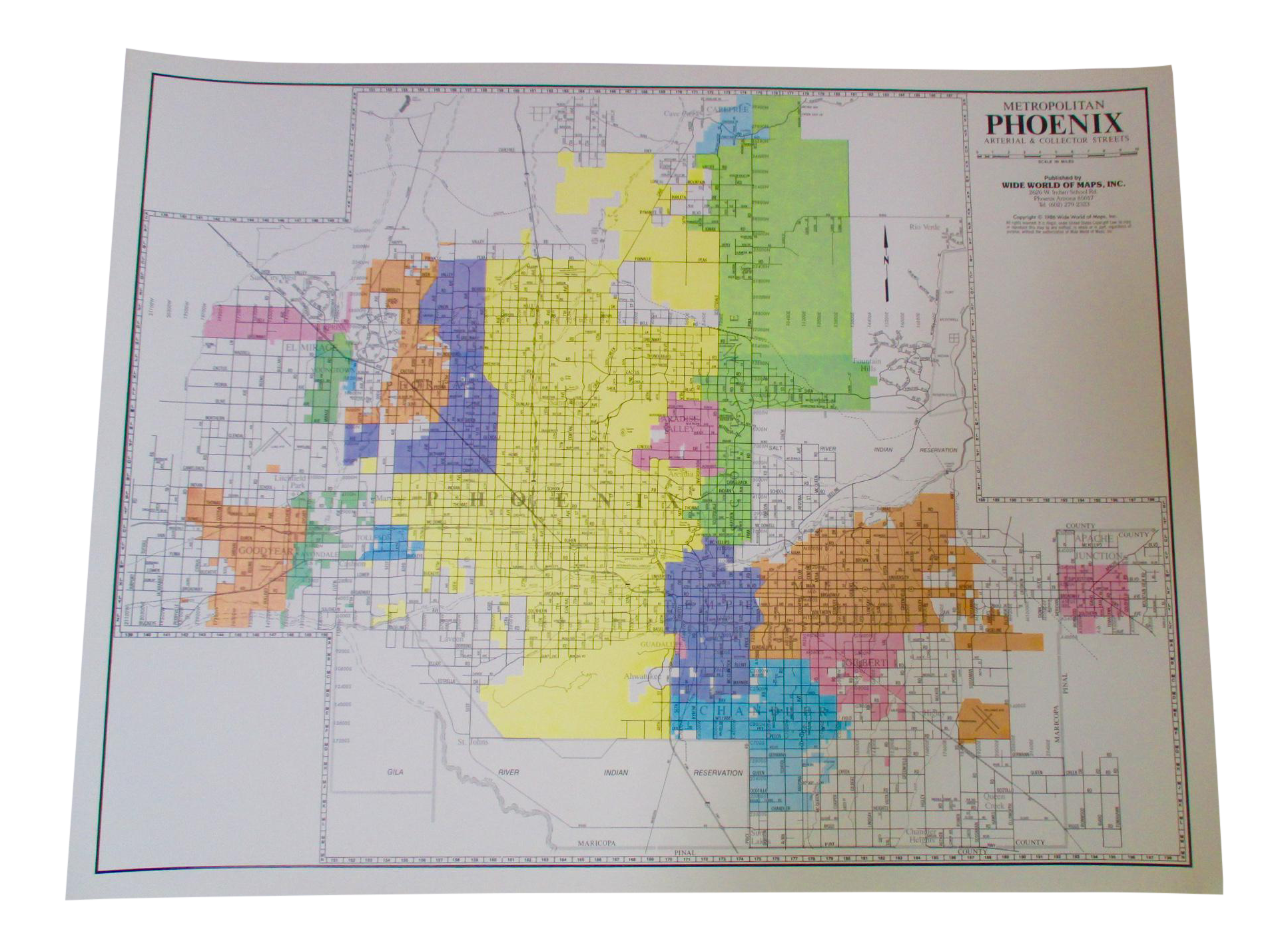 Phoenix, Arizona Wall Map 1980s Wall Decor Chairish
