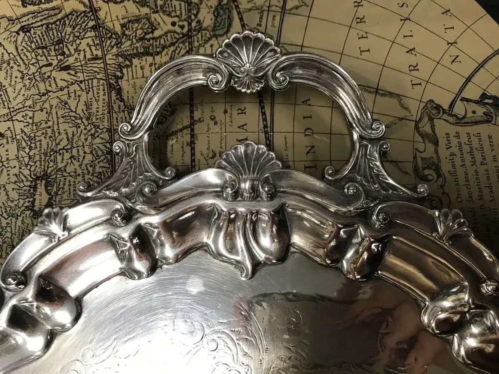 Large English Silver Metal Tray, 1930s