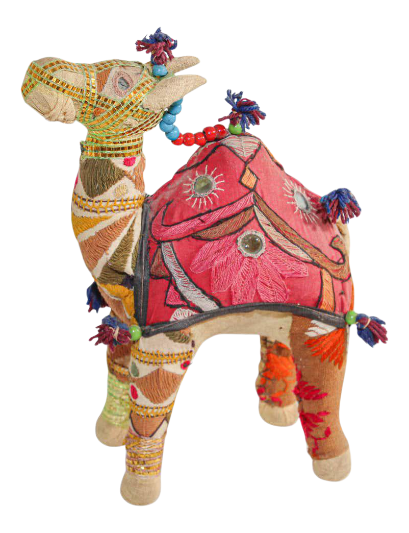 Handcrafted Vintage Stuffed Cotton Embroidered Camel Toy, India, 1950