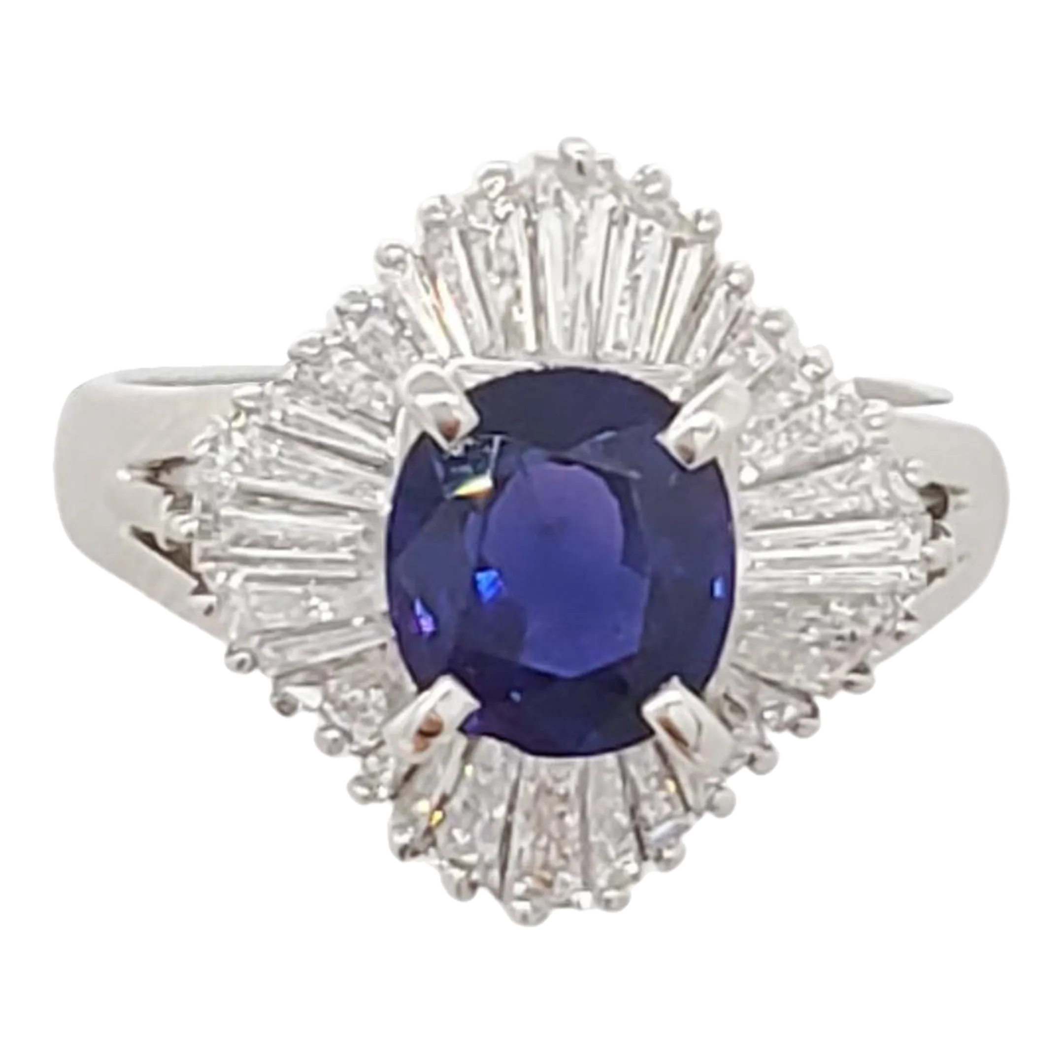 GIA Color Change Tanzanian Sapphire and Diamond Cocktail Ring in Platinum, size 7.25