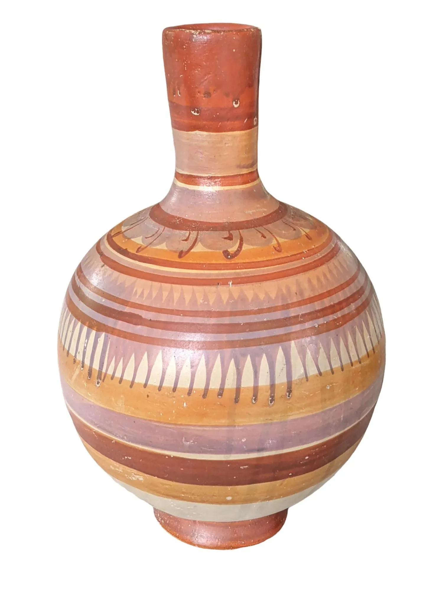 Vintage Mexican Ceramic Art Pottery Bulbous Hand Painted Vase