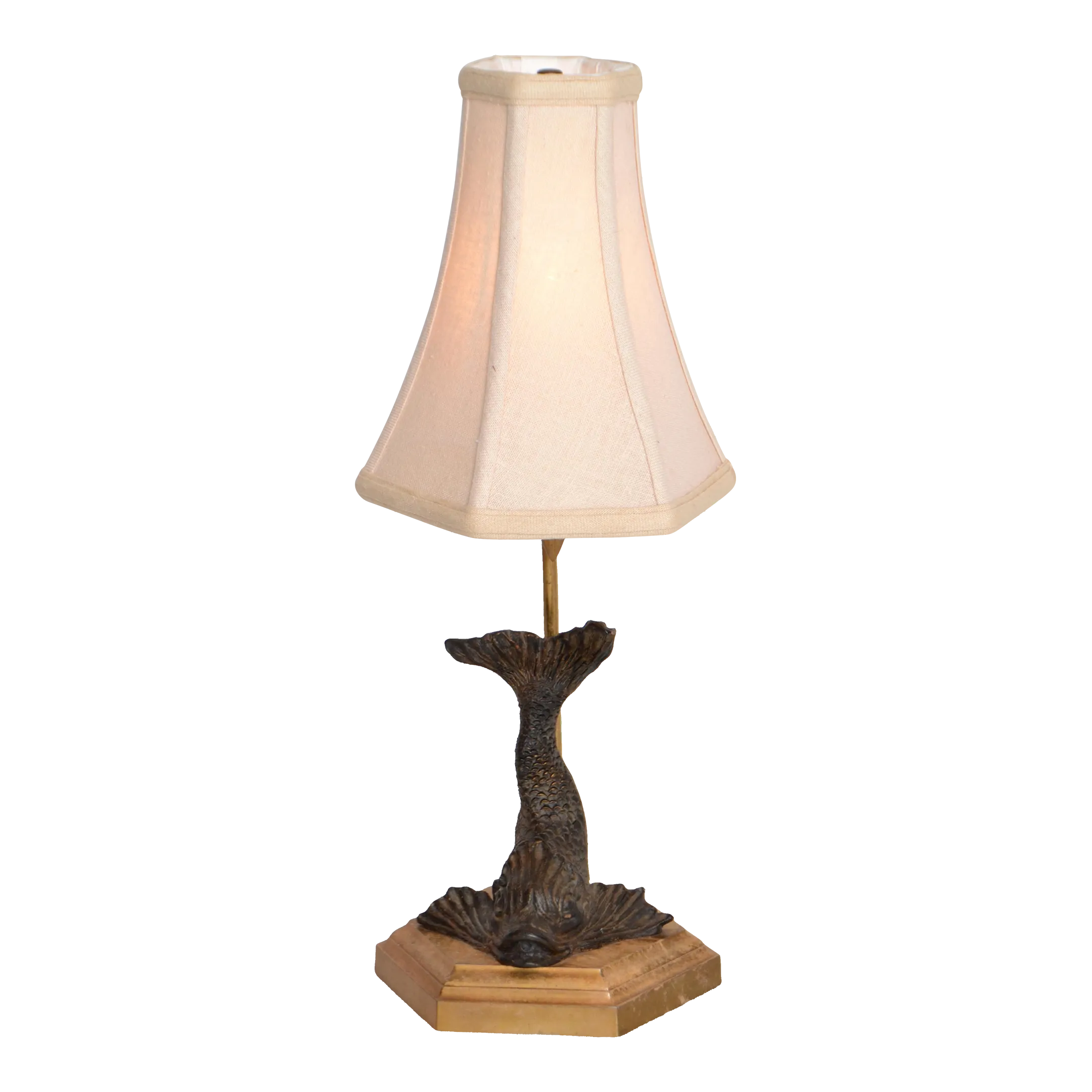 Bronze Neoclassical Sea Serpent Koi Fish Table Lamp Fabric Shade Octagonal Base Chairish