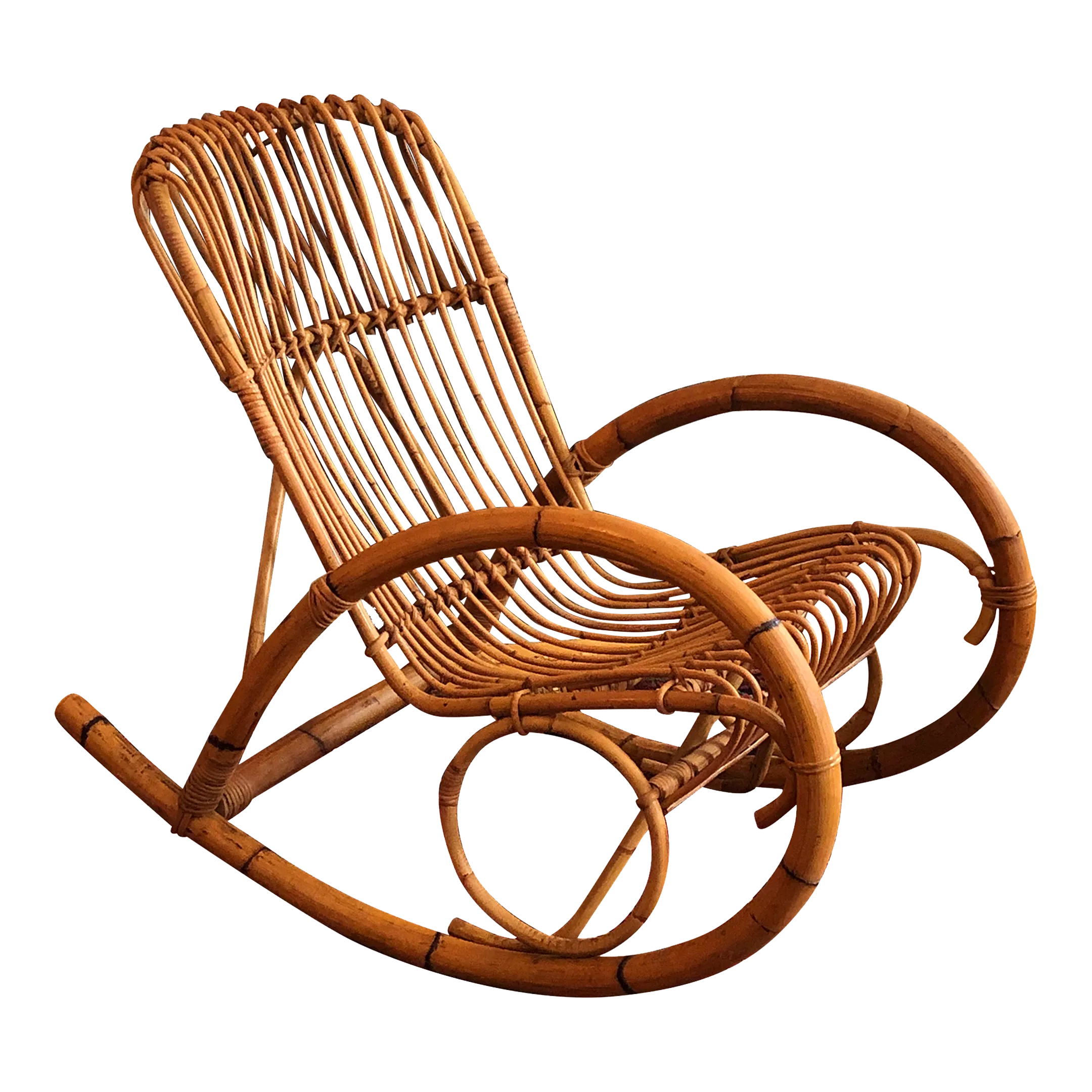 Mid-20th Century Franco Albini Style Bent Bamboo Rocking Chair