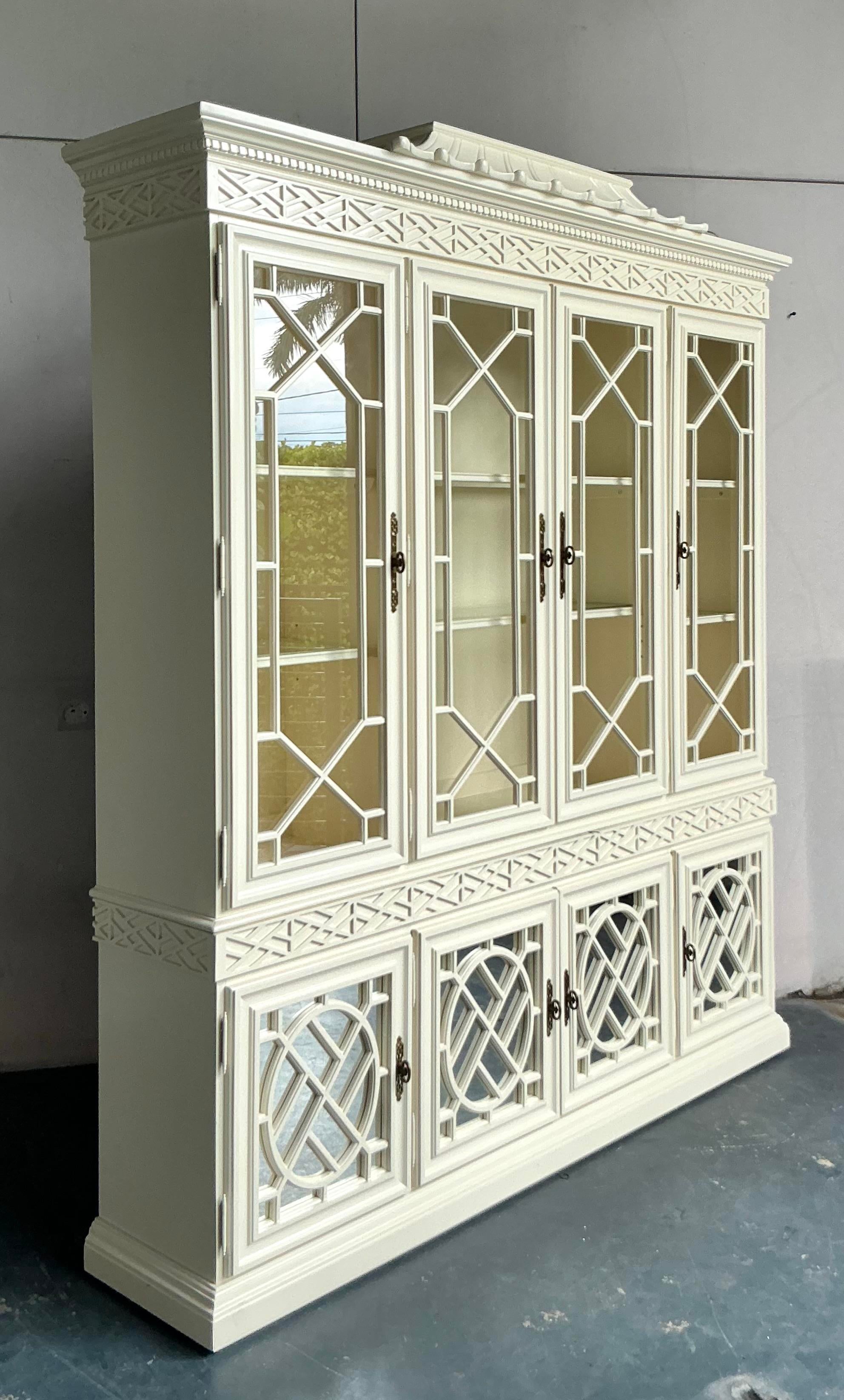 Vintage Regency Lacquered Chinoiserie Pagoda Breakfront | Chairish